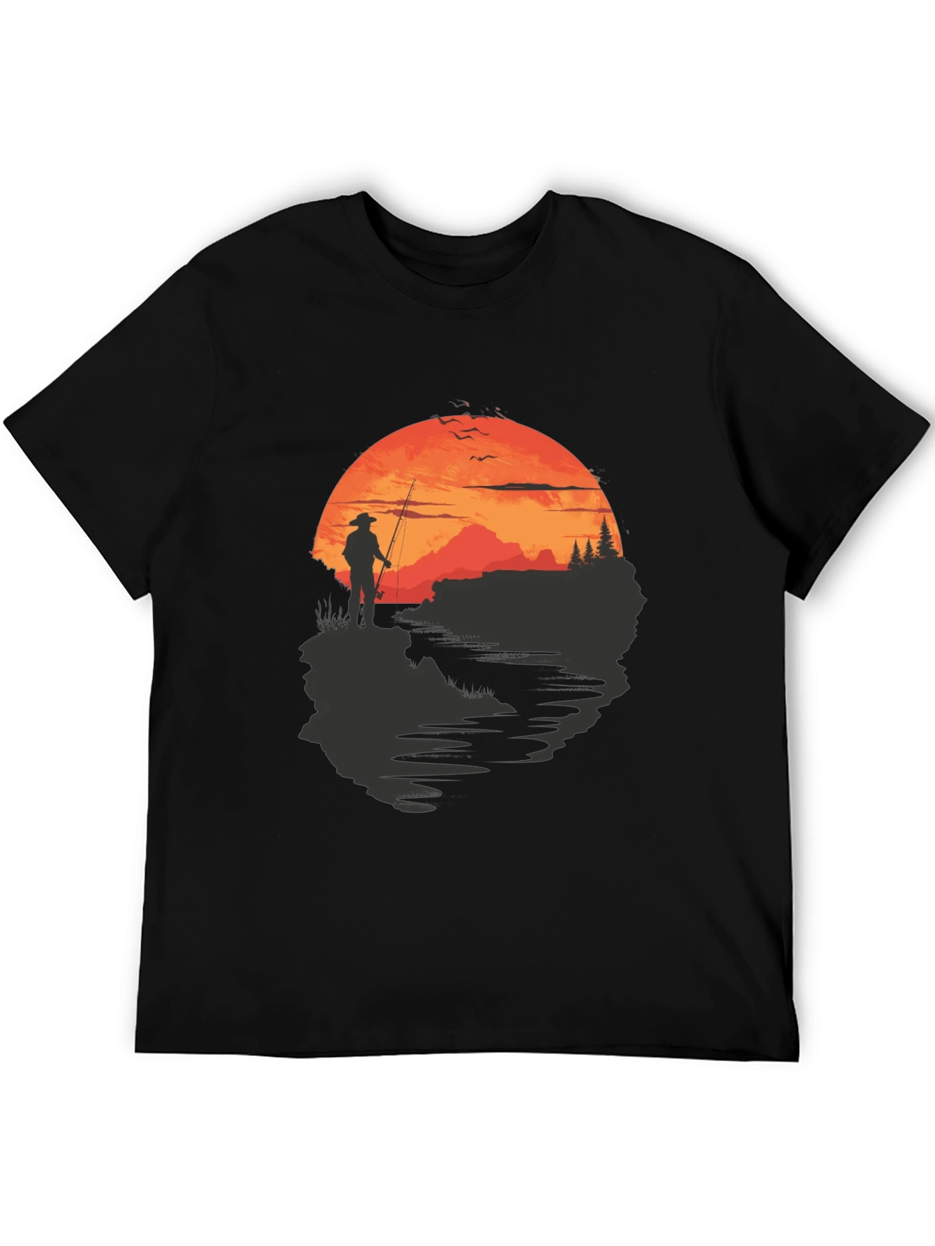 Fisherman Sunset Graphic Tee - Black Crew Neck