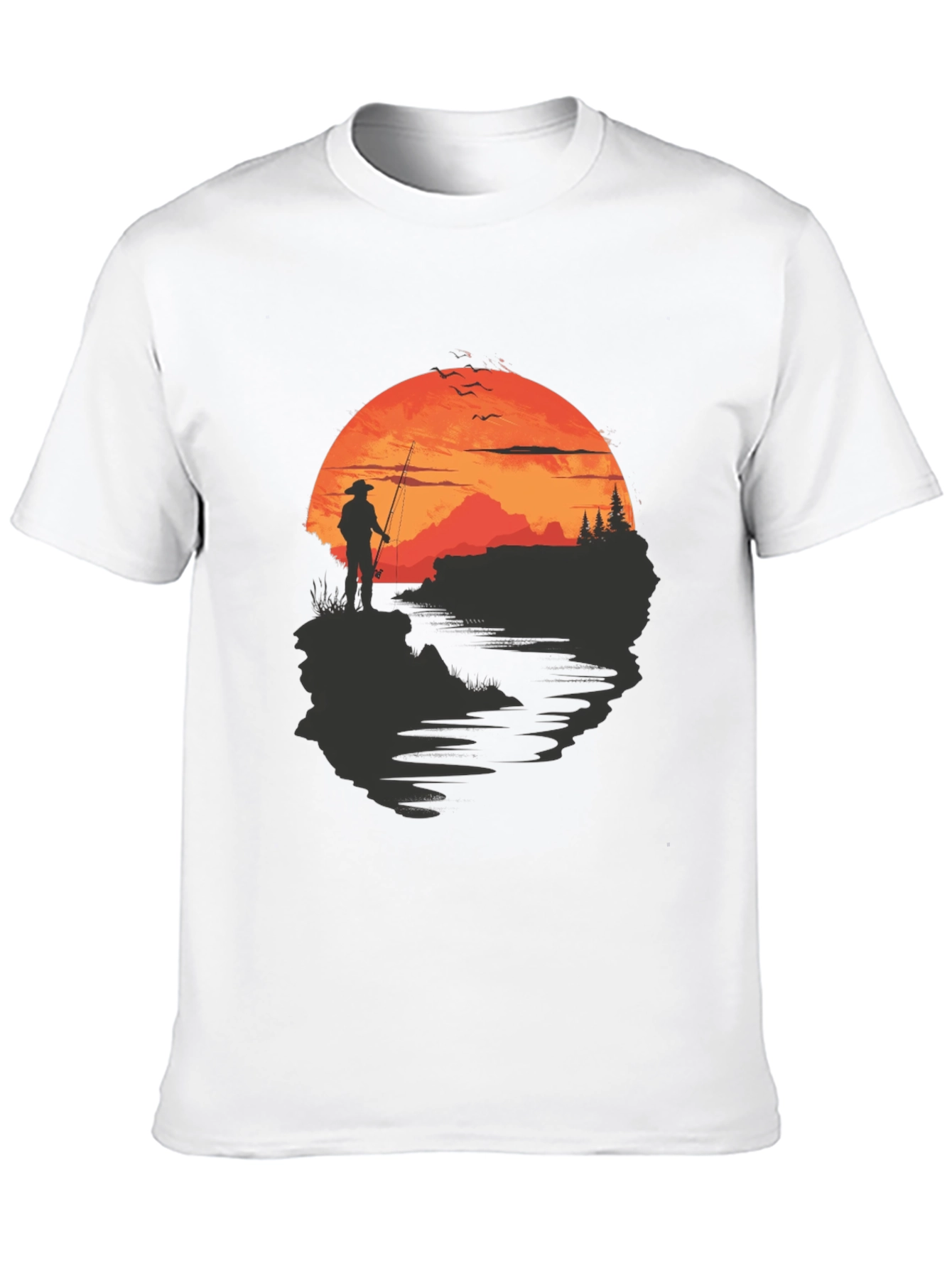 Fisherman Sunset Graphic Tee - Black Crew Neck