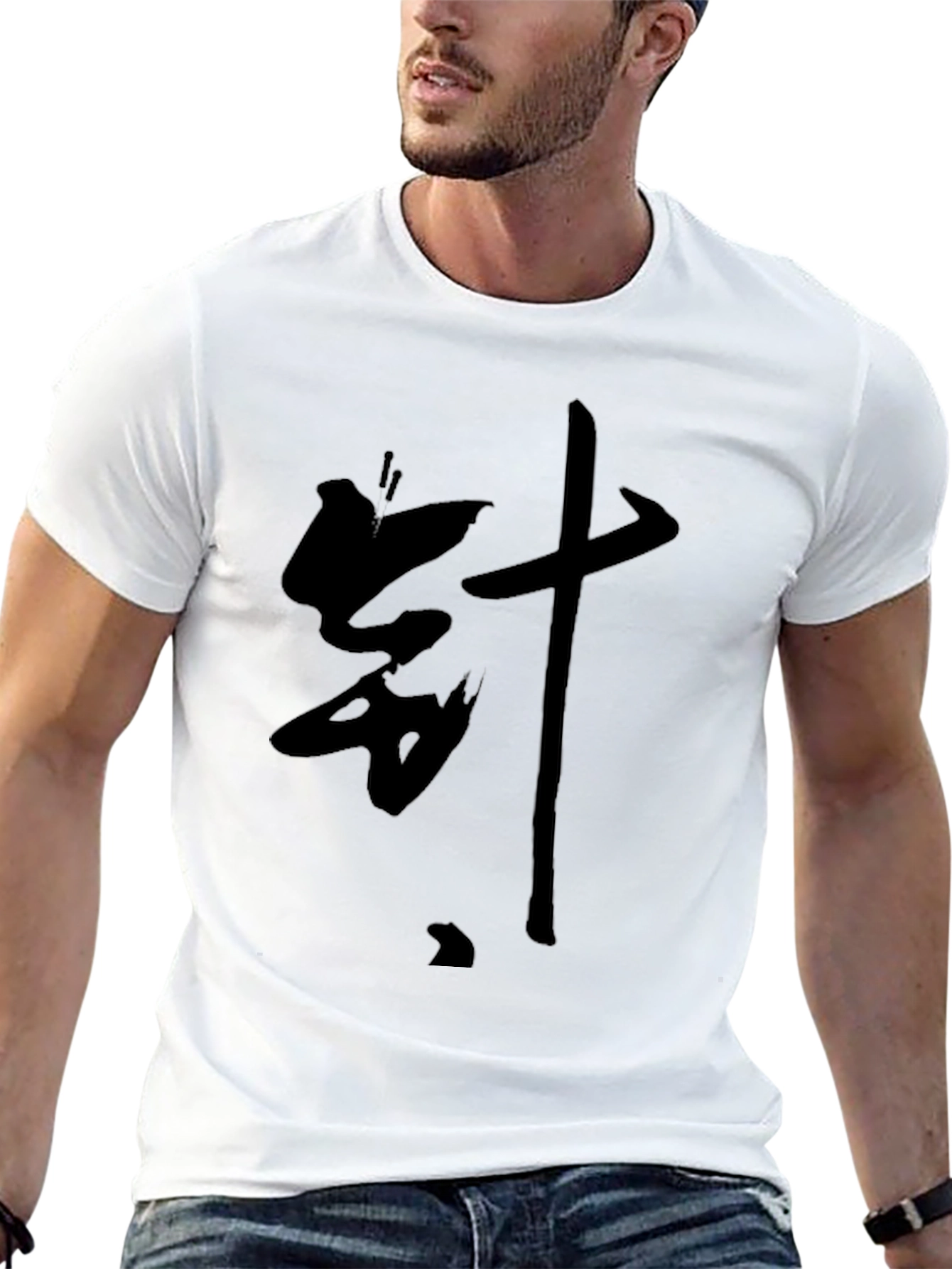 Black T-Shirt with Bold Asian Lettering