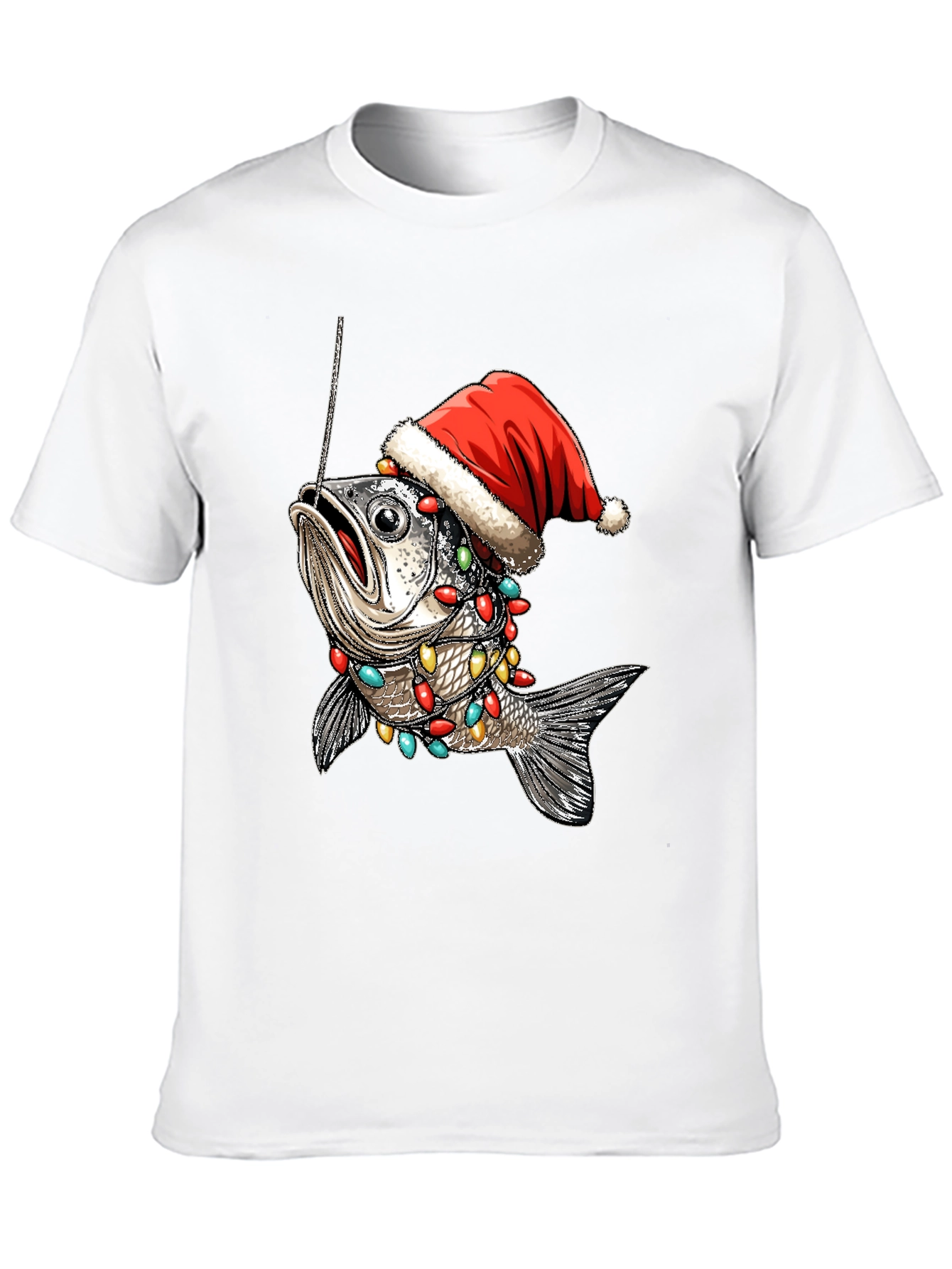Festive Fishing T-Shirt - Holiday Fish Santa Hat Tee