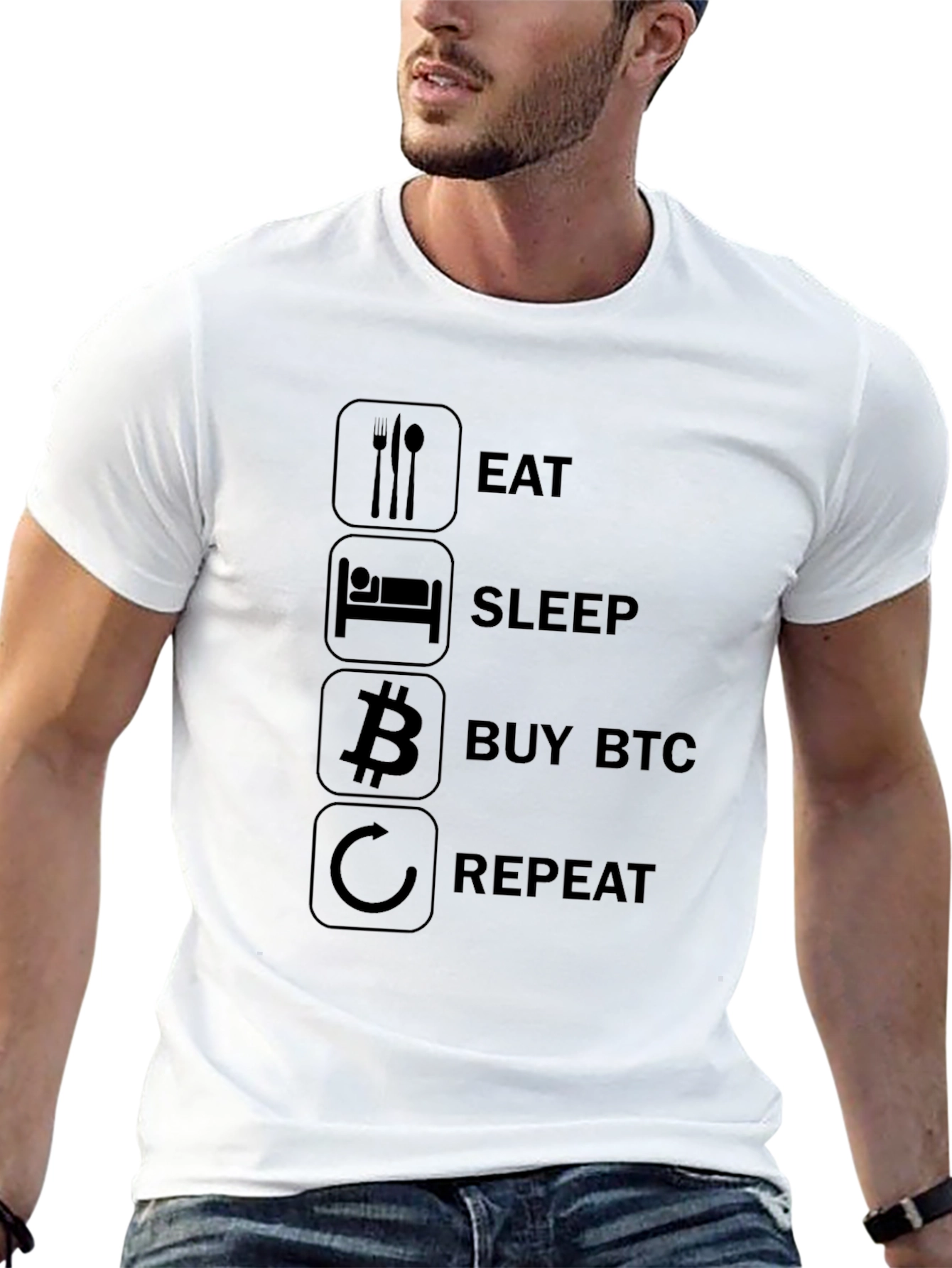 Eat Sleep Buy BTC Repeat Black T-Shirt