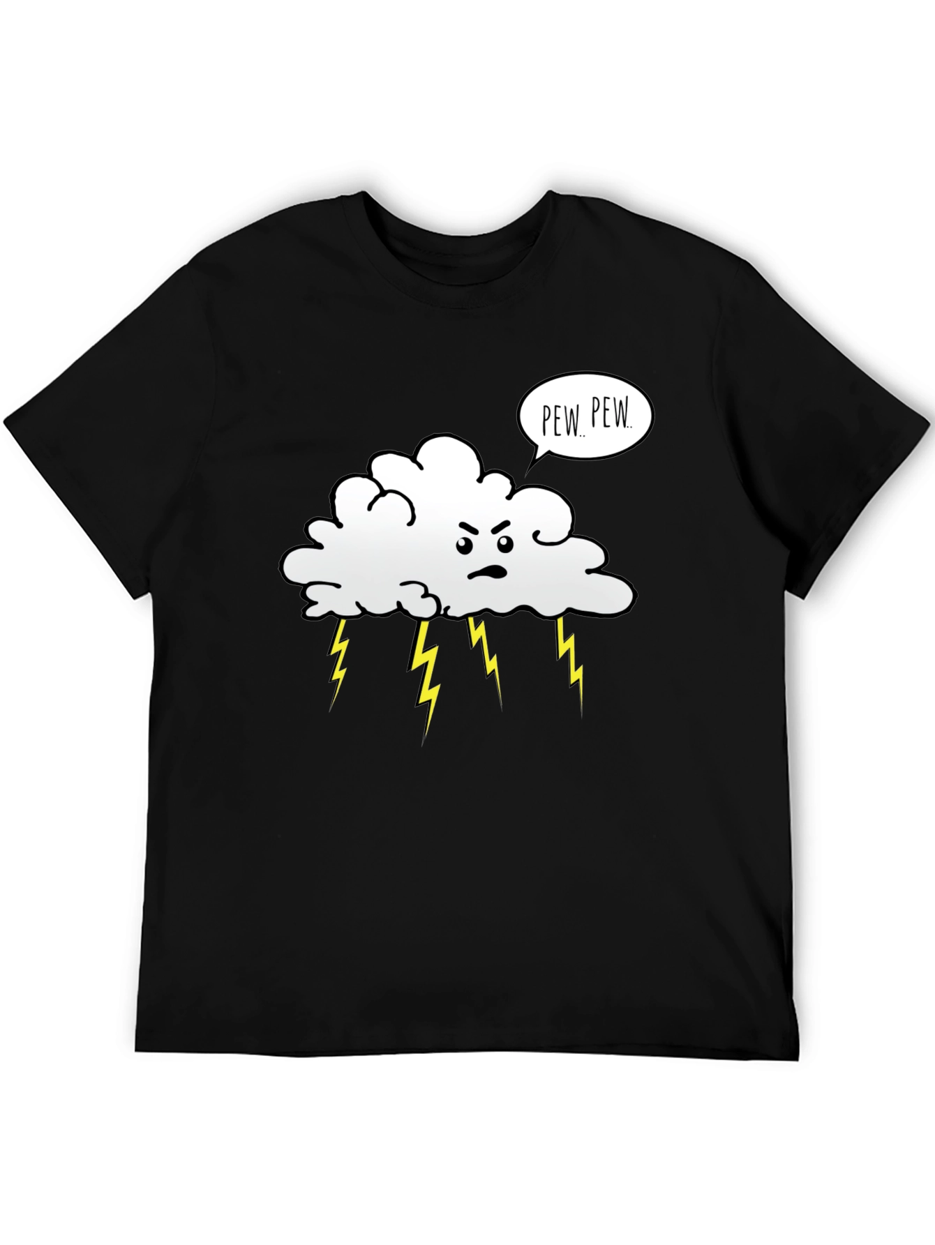 Angry Cloud Pew Pew Black Graphic T-Shirt