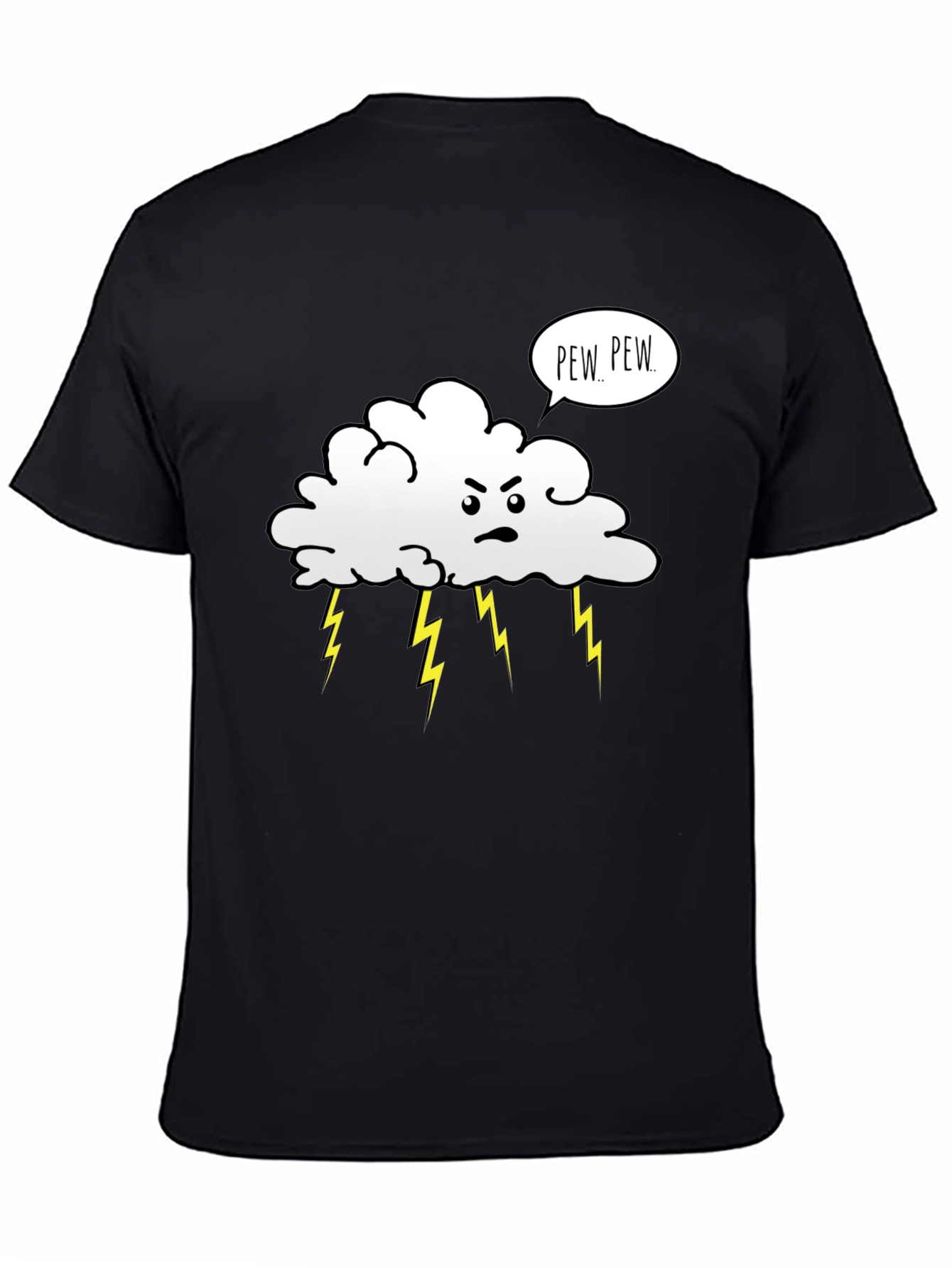 Angry Cloud Pew Pew Black Graphic T-Shirt