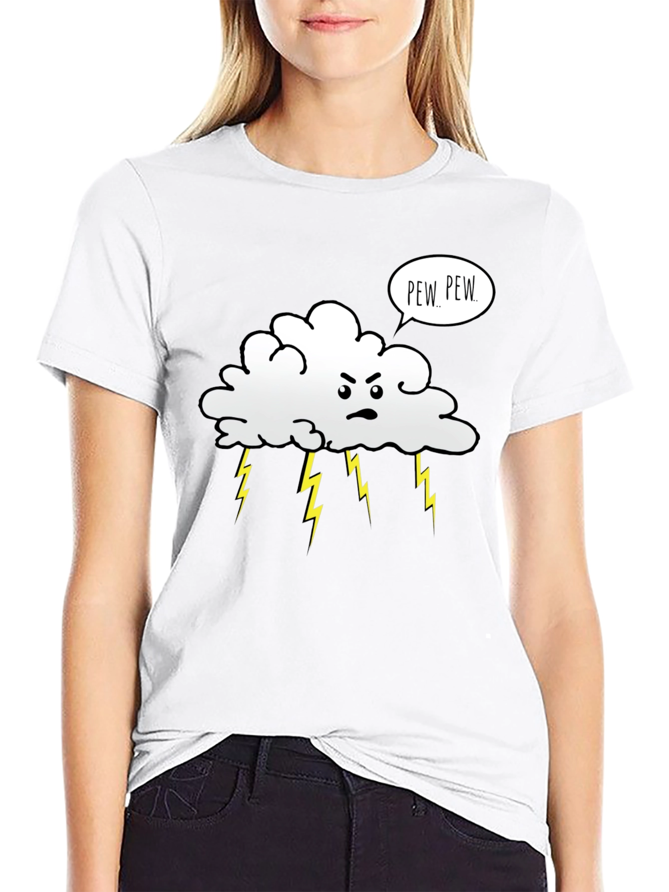 Angry Cloud Pew Pew Black Graphic T-Shirt