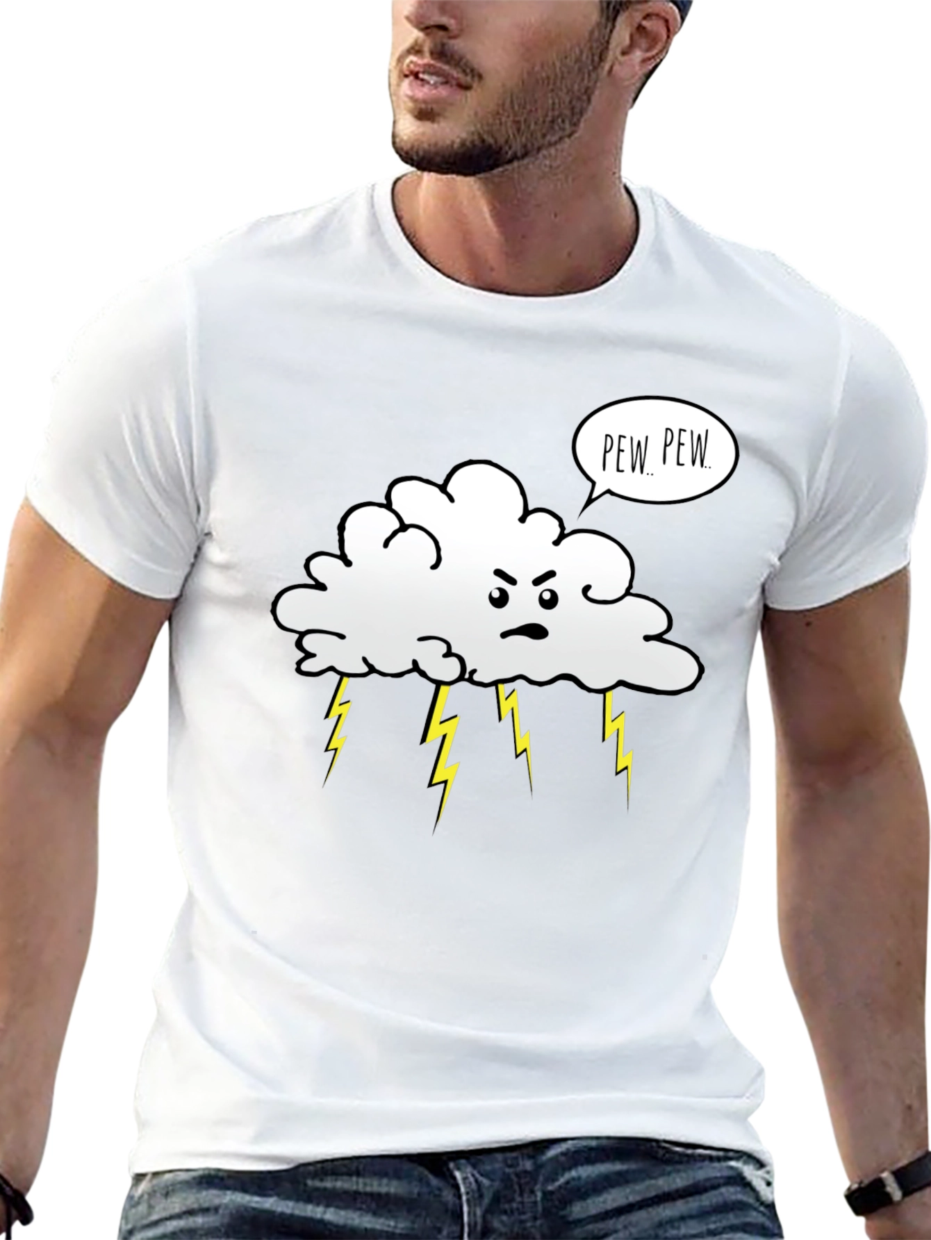 Angry Cloud Pew Pew Black Graphic T-Shirt