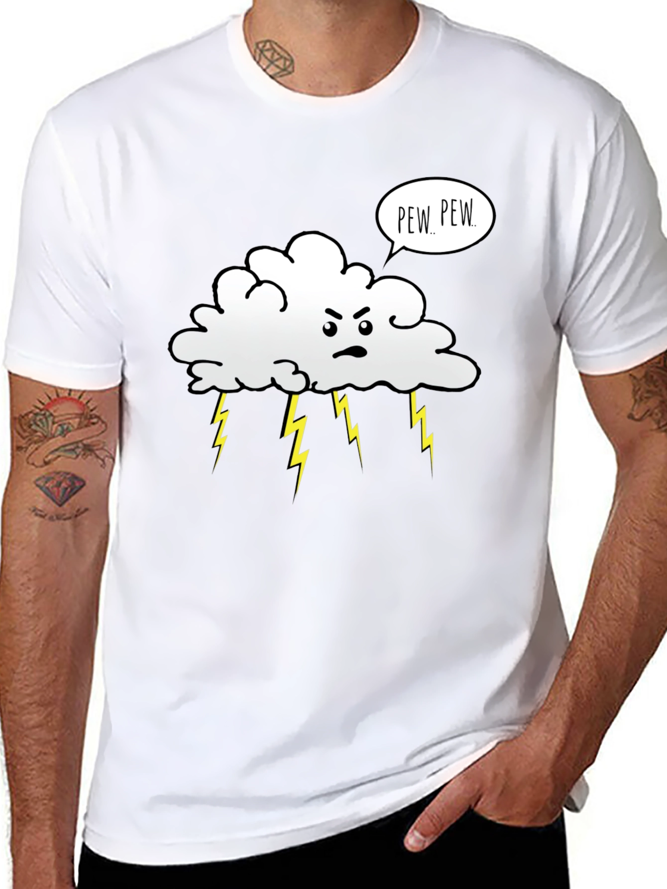 Angry Cloud Pew Pew Black Graphic T-Shirt