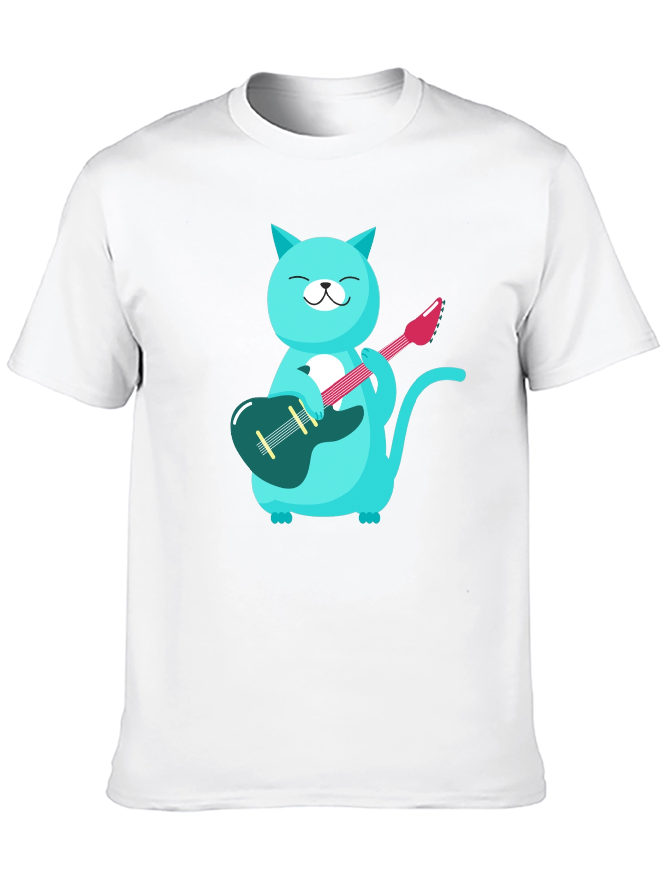 Cat Guitarist T-Shirt - Black Cotton Tee