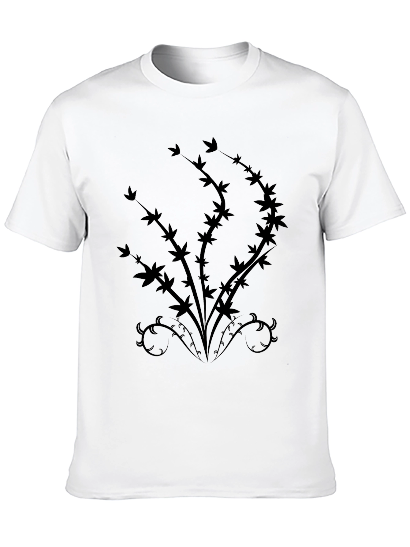 Black T-Shirt with Abstract Botanical Design