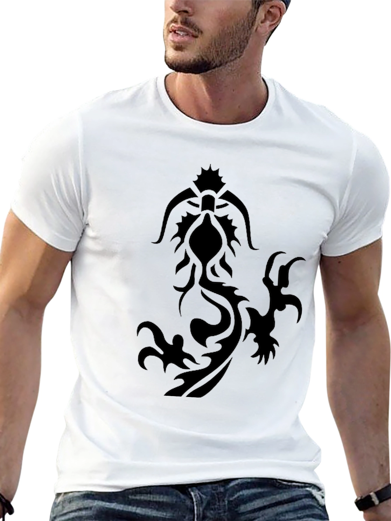 Black Tribal Dragon Graphic T-Shirt