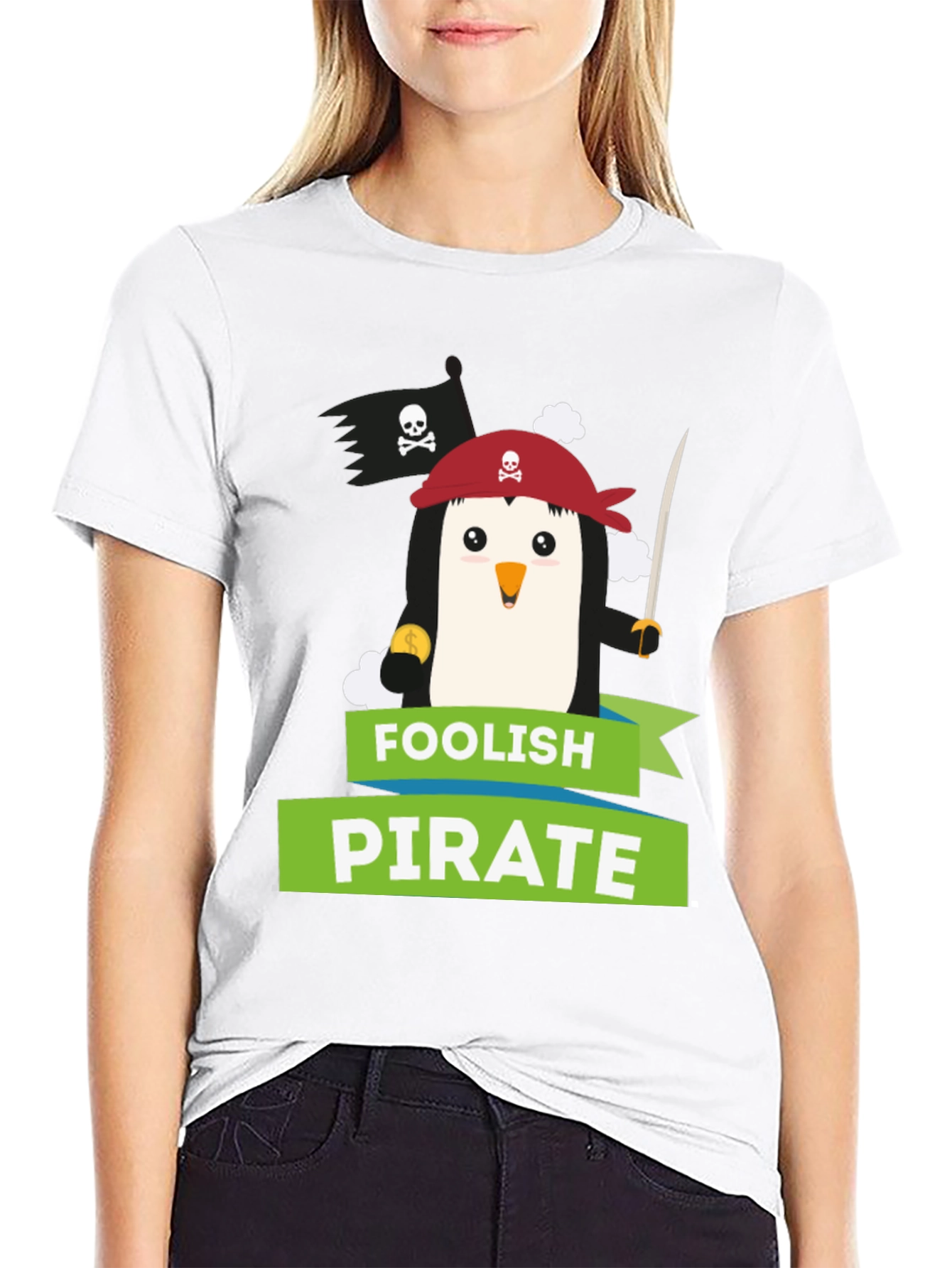 Foolish Pirate Penguin Graphic T-Shirt