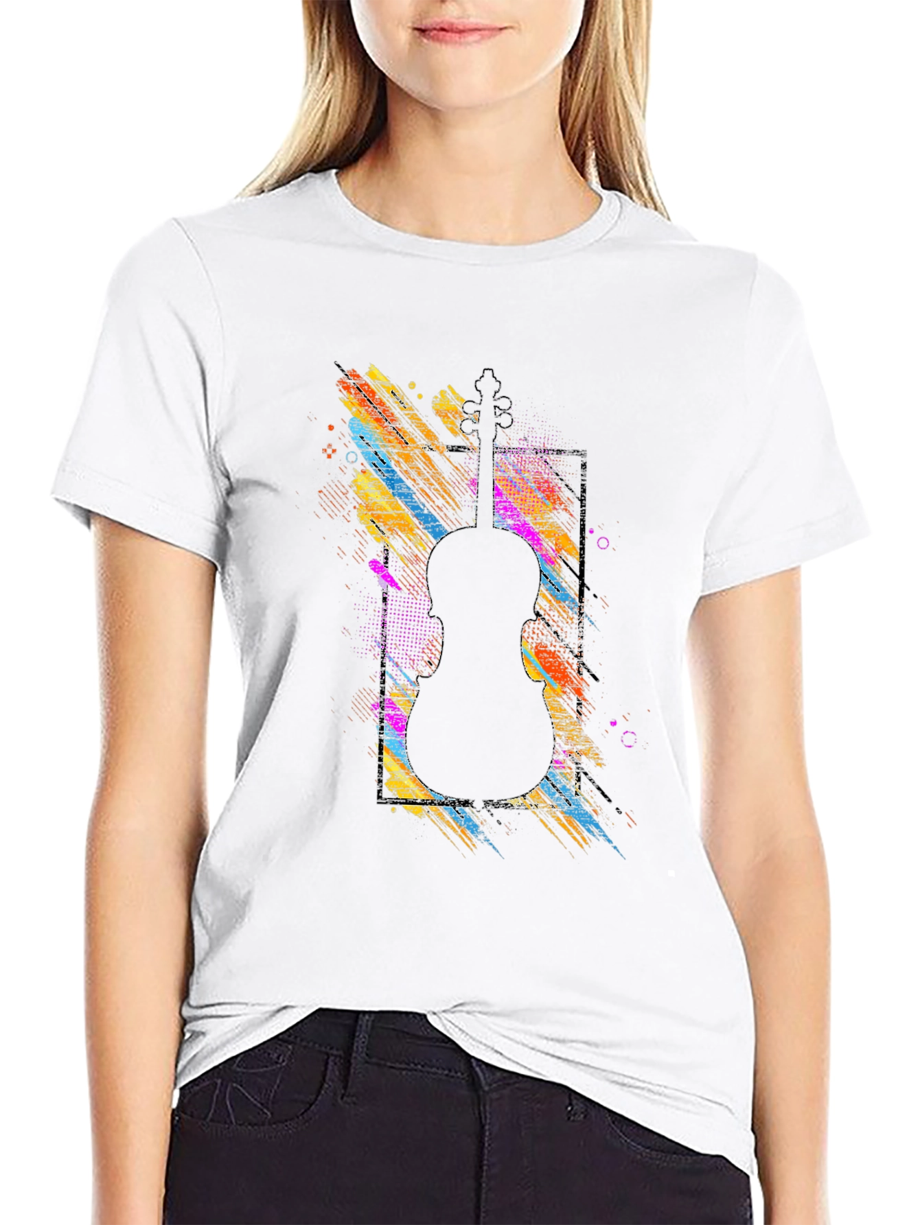 Abstract Violin Graphic Tee - Black Unisex T-Shirt