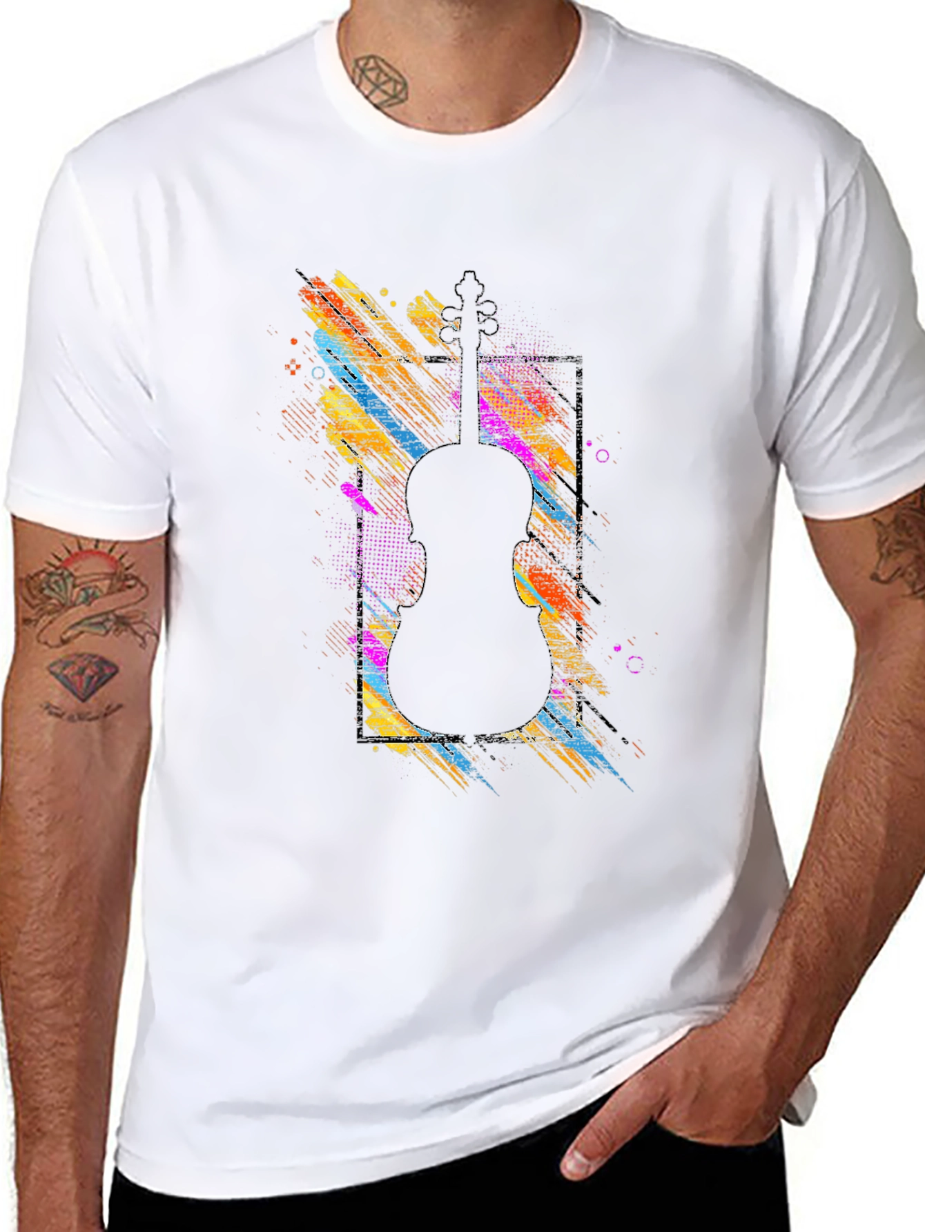 Abstract Violin Graphic Tee - Black Unisex T-Shirt