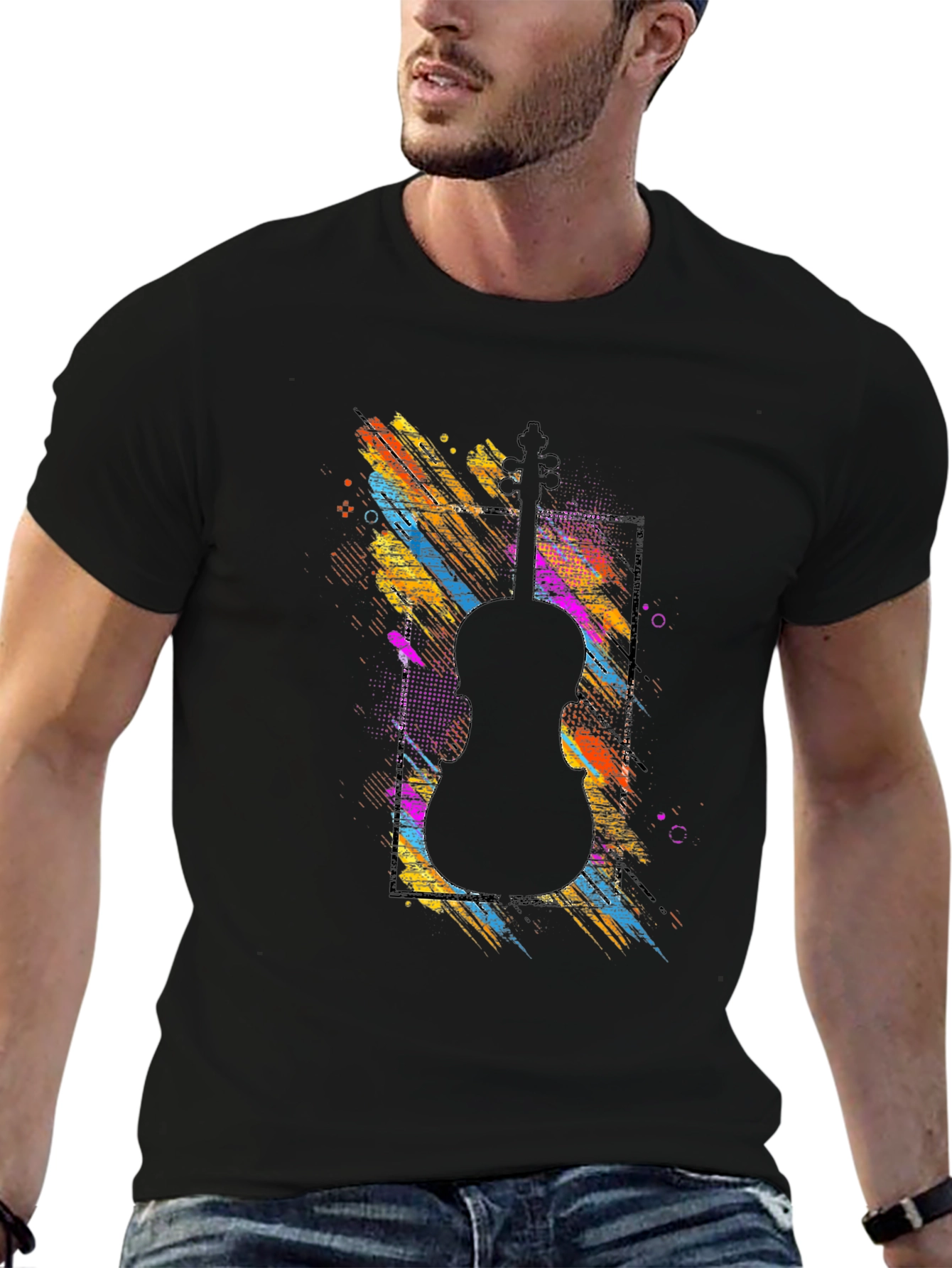 Abstract Violin Graphic Tee - Black Unisex T-Shirt