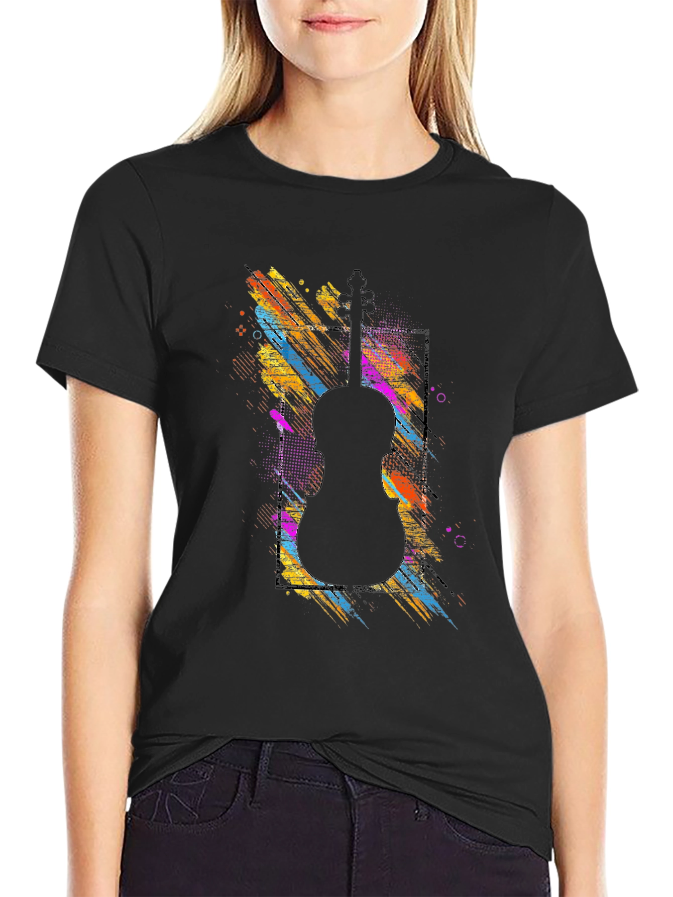 Abstract Violin Graphic Tee - Black Unisex T-Shirt