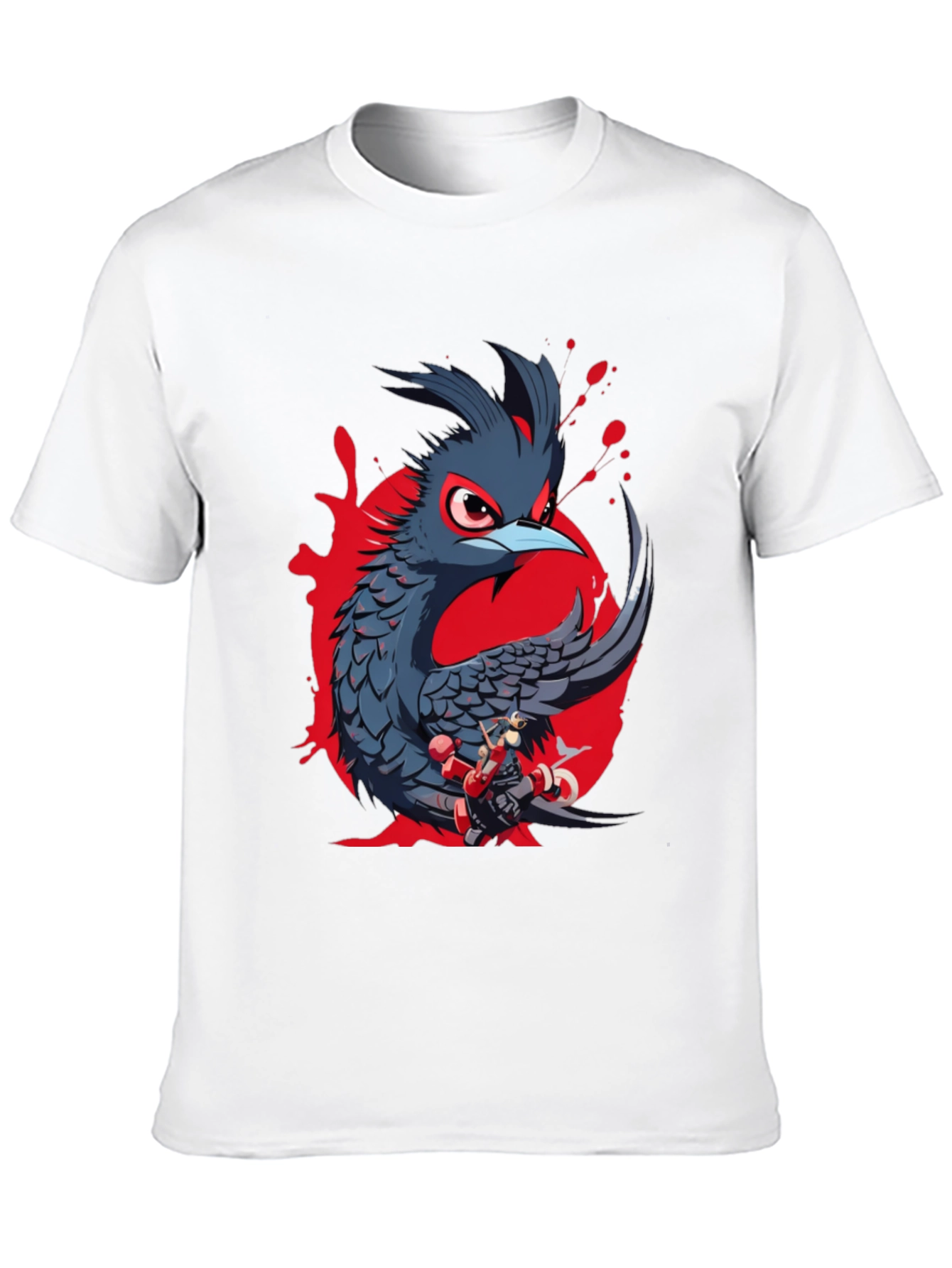 Mens Black T-Shirt with Bird and Robot Print