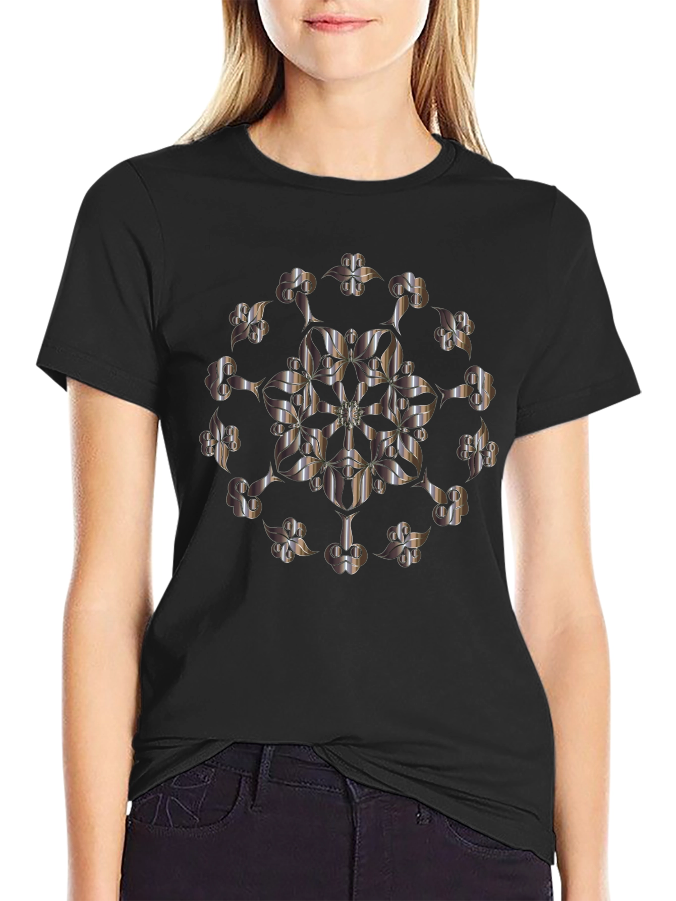 Abstract Floral Graphic Tee - Sleek Black T-Shirt