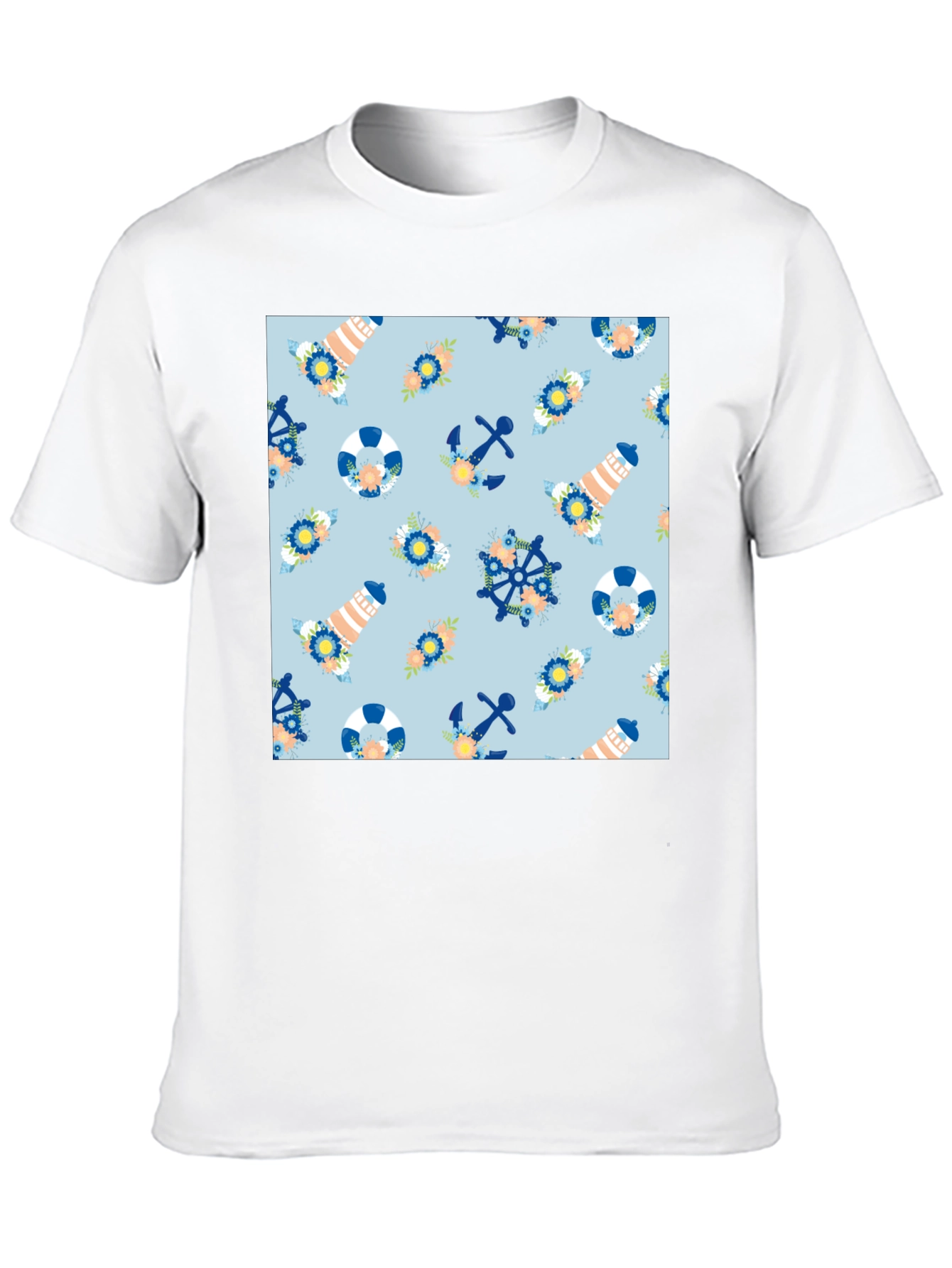 Nautical Pattern Black T-Shirt