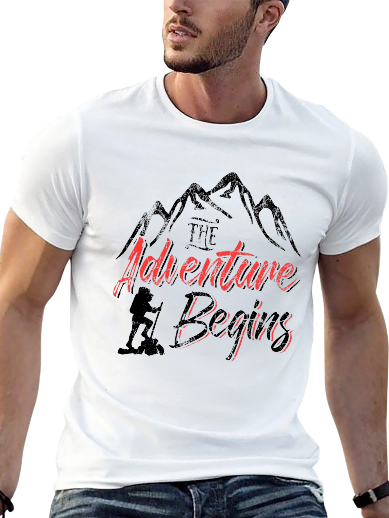 Adventure Begins Graphic T-Shirt - Hiker Design