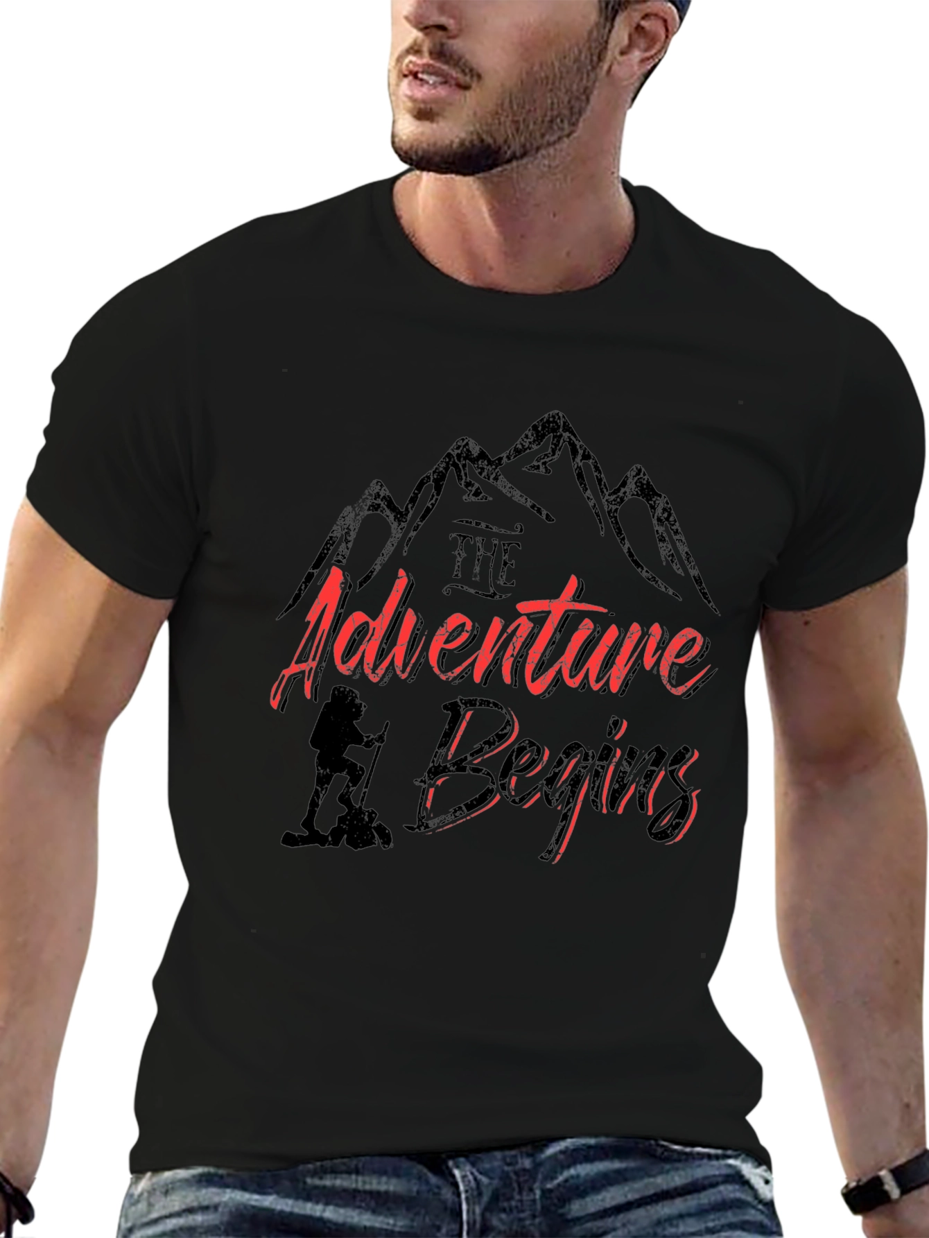 Adventure Begins Graphic T-Shirt - Hiker Design