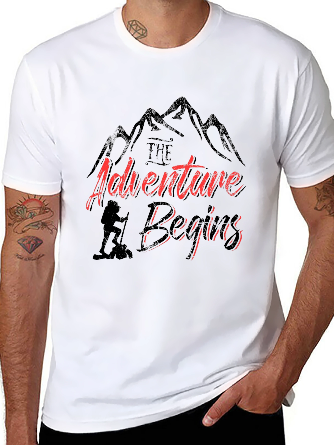 Adventure Begins Graphic T-Shirt - Hiker Design