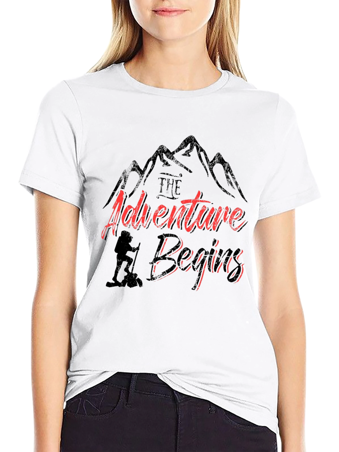 Adventure Begins Graphic T-Shirt - Hiker Design