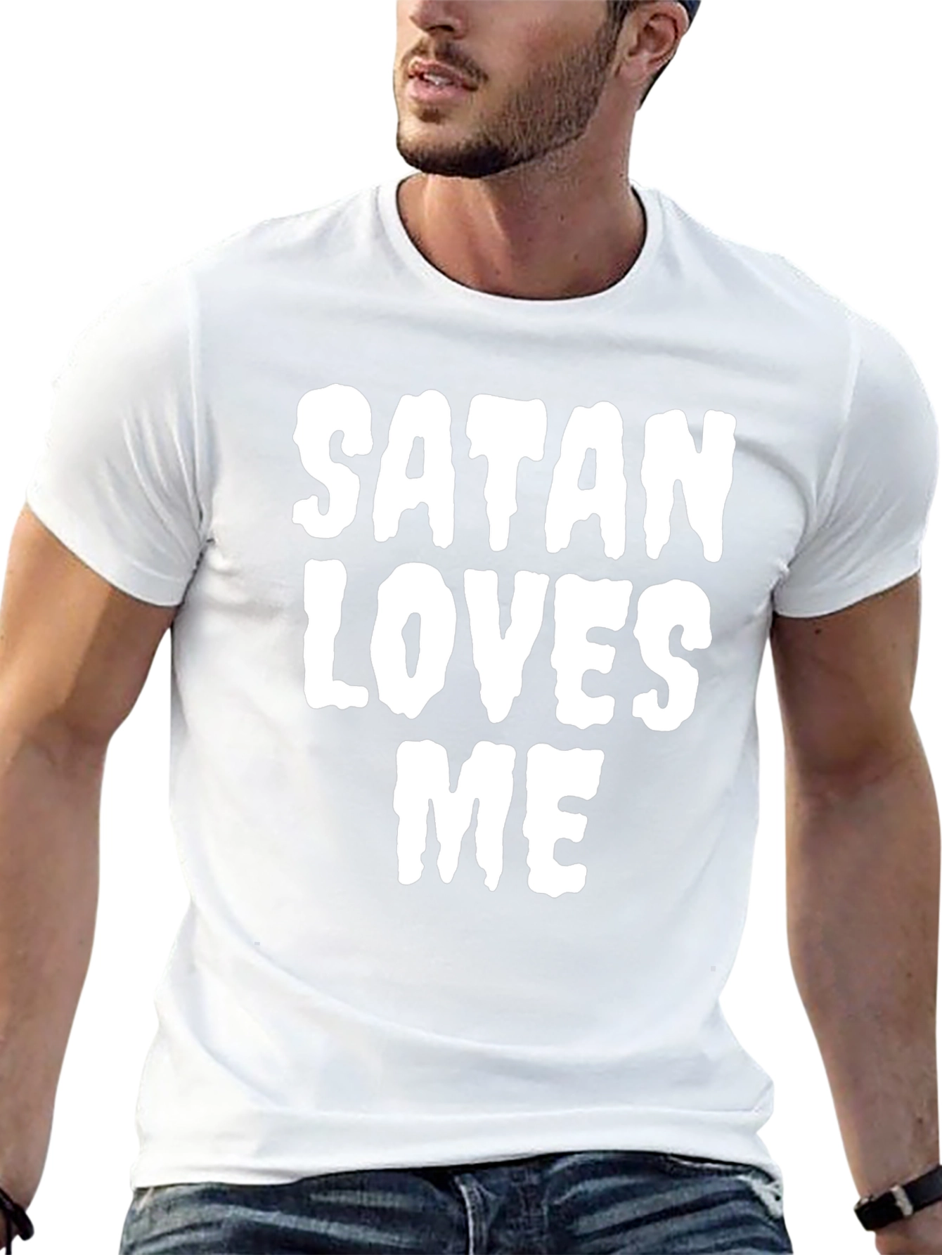 Satan Loves Me Graphic Print Tee - Black