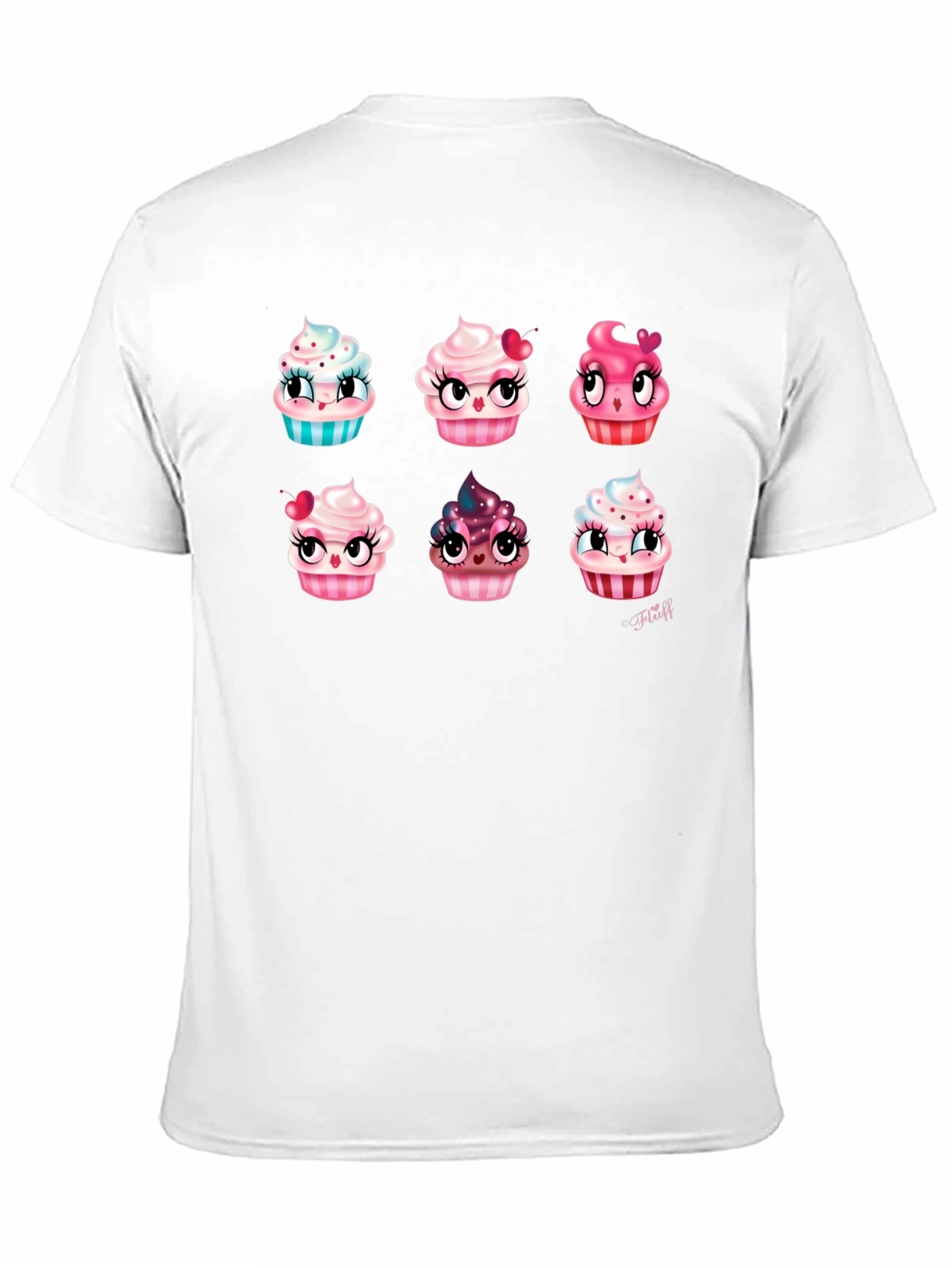 Cute Cartoon Cupcake Graphic Black T-Shirt