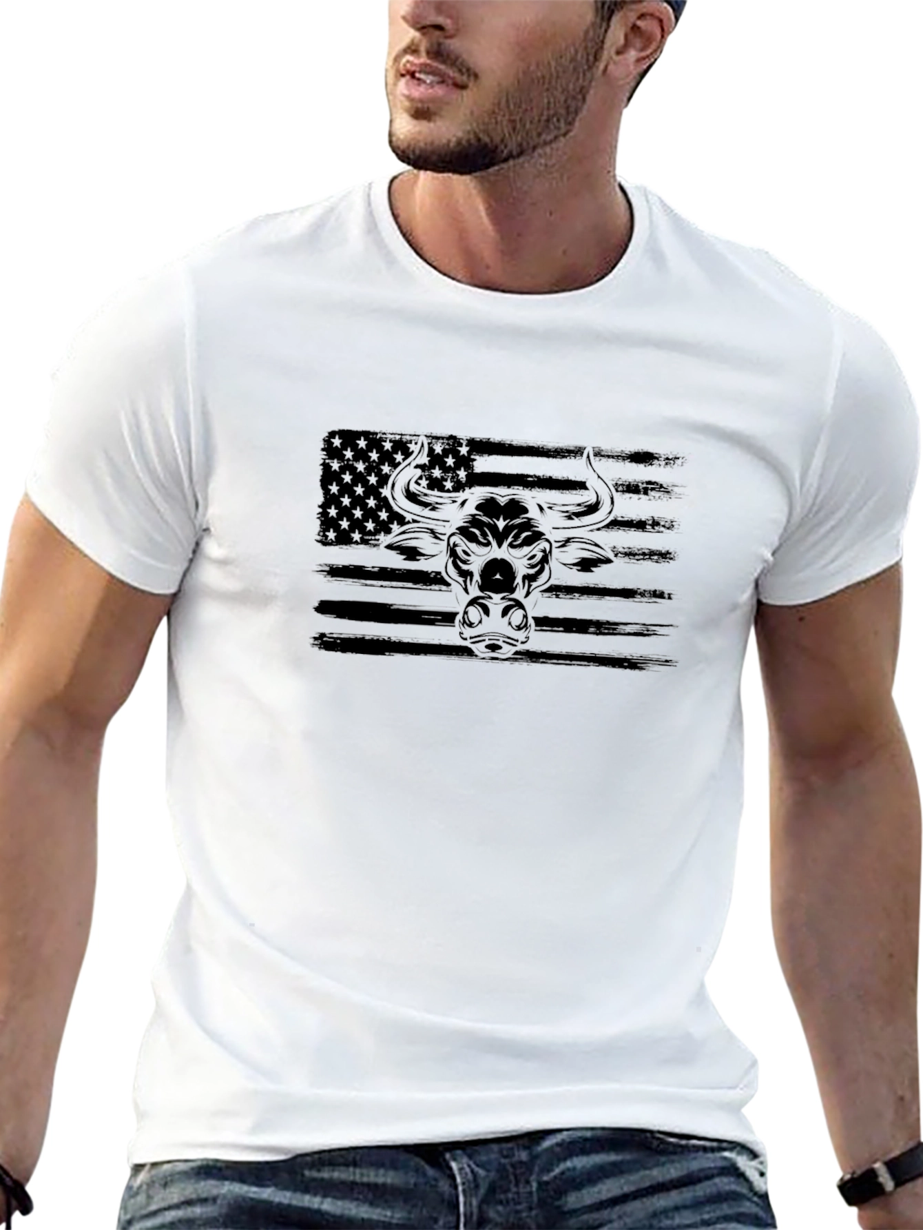American Bull Flag Graphic Tee - Black