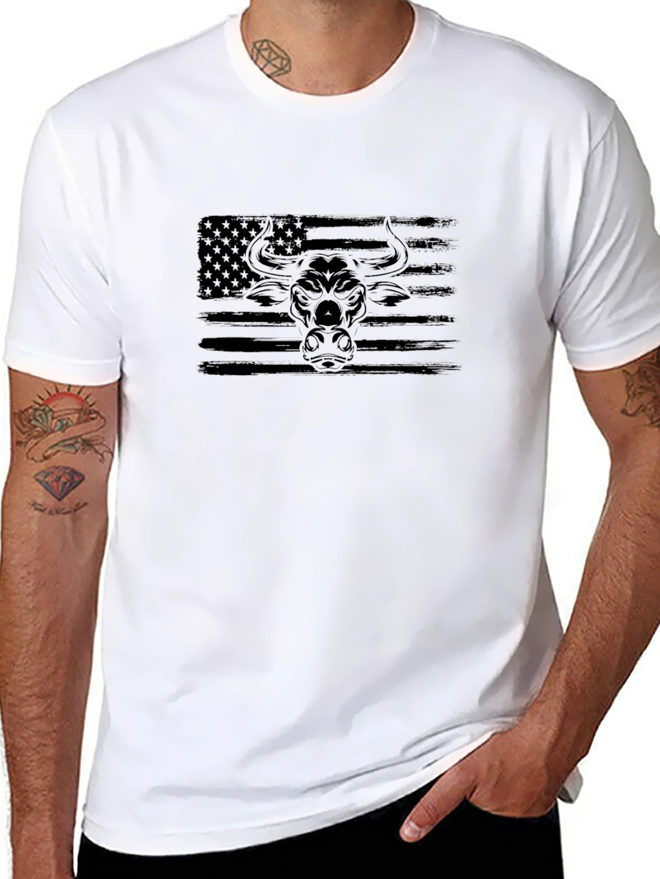 American Bull Flag Graphic Tee - Black