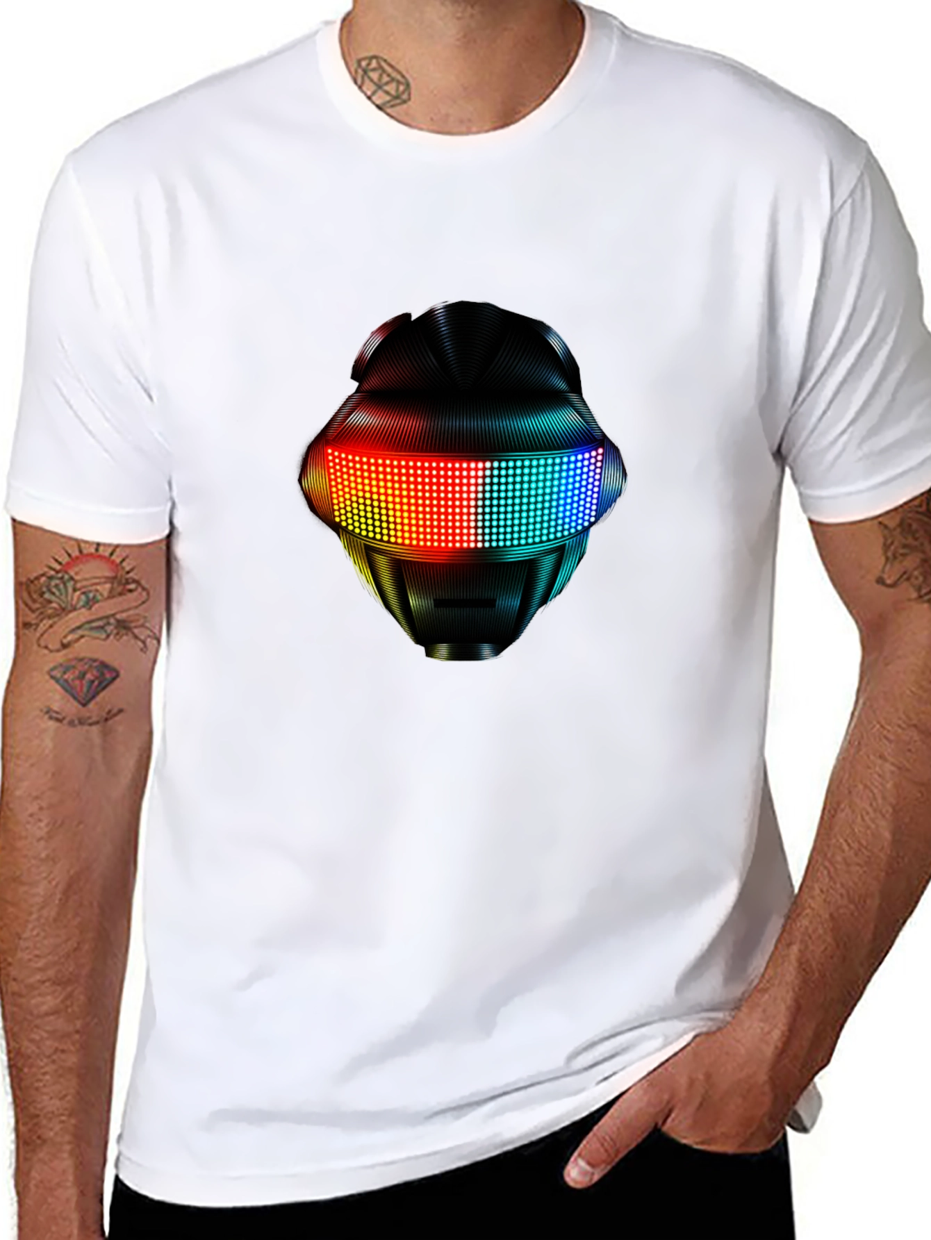 LED Robot Head Graphic Black T-Shirt