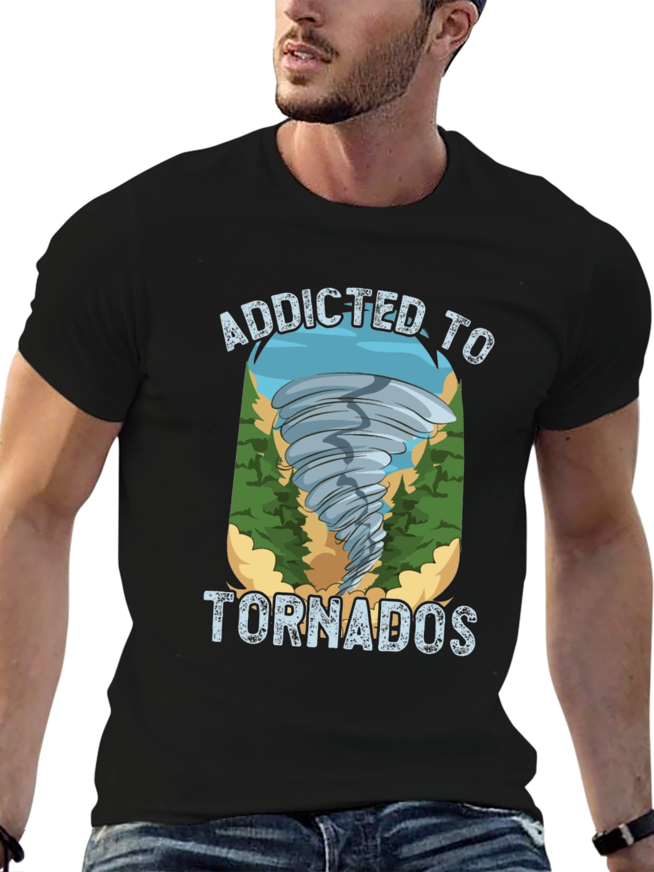 Addicted to Tornados Black Graphic T-Shirt