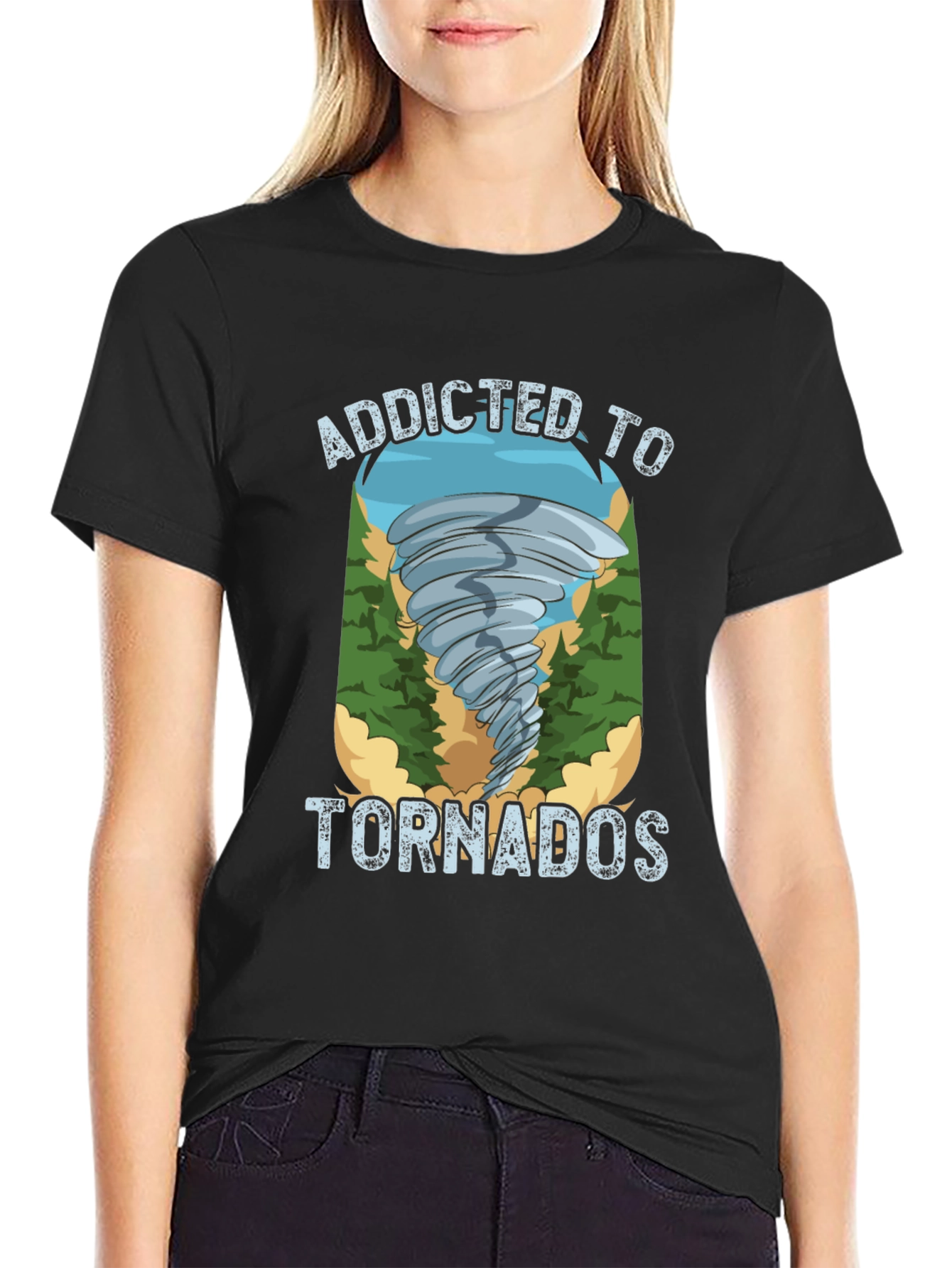 Addicted to Tornados Black Graphic T-Shirt