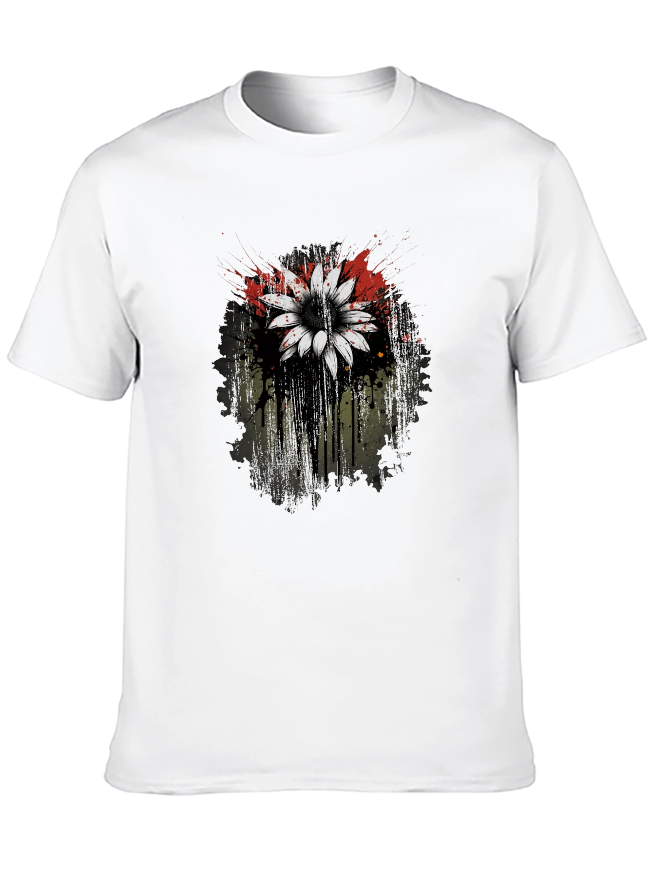 Black T-Shirt with Flower Graphic Print