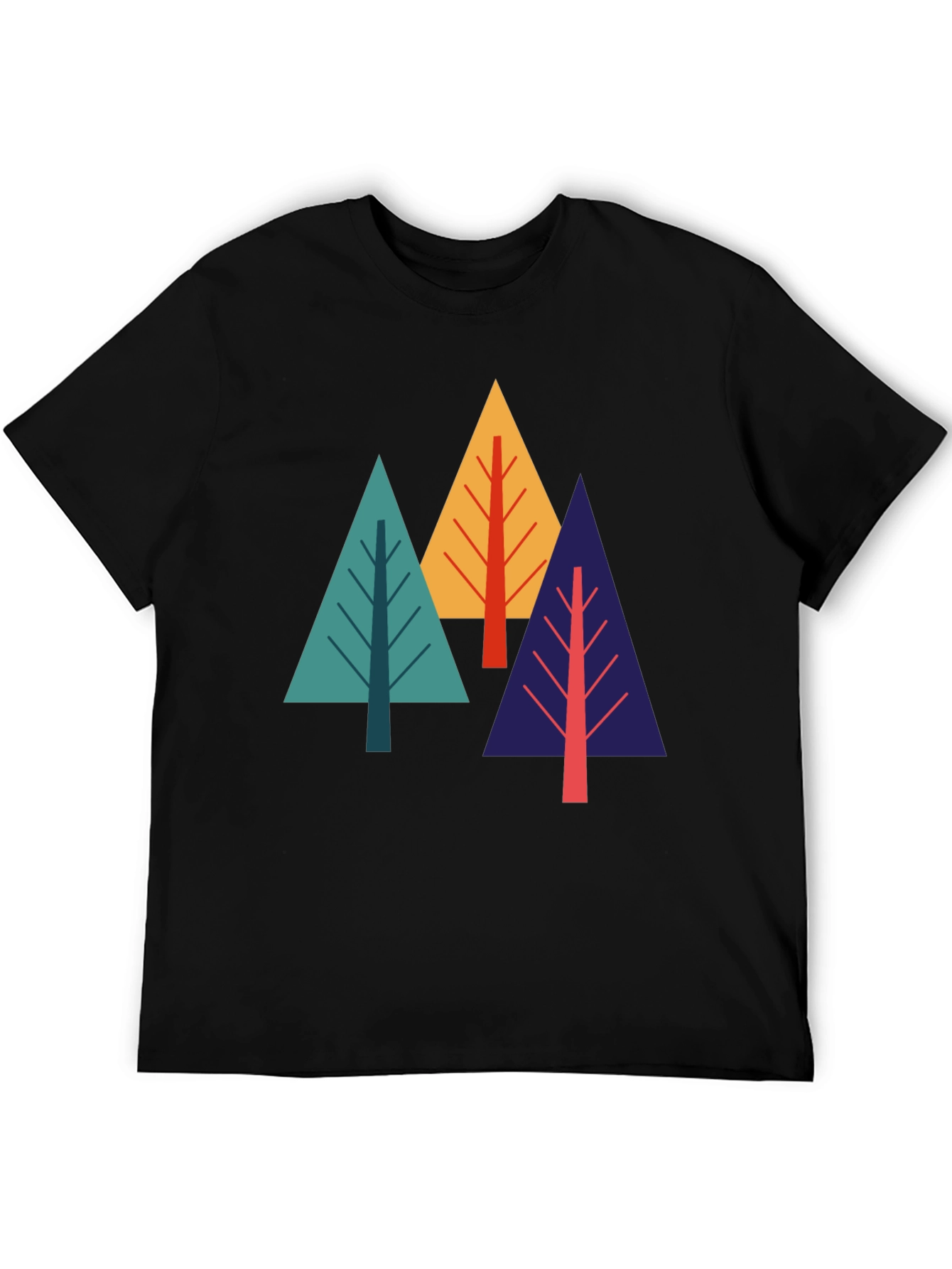 Geometric Tree Graphic Tee - Black Cotton Blend