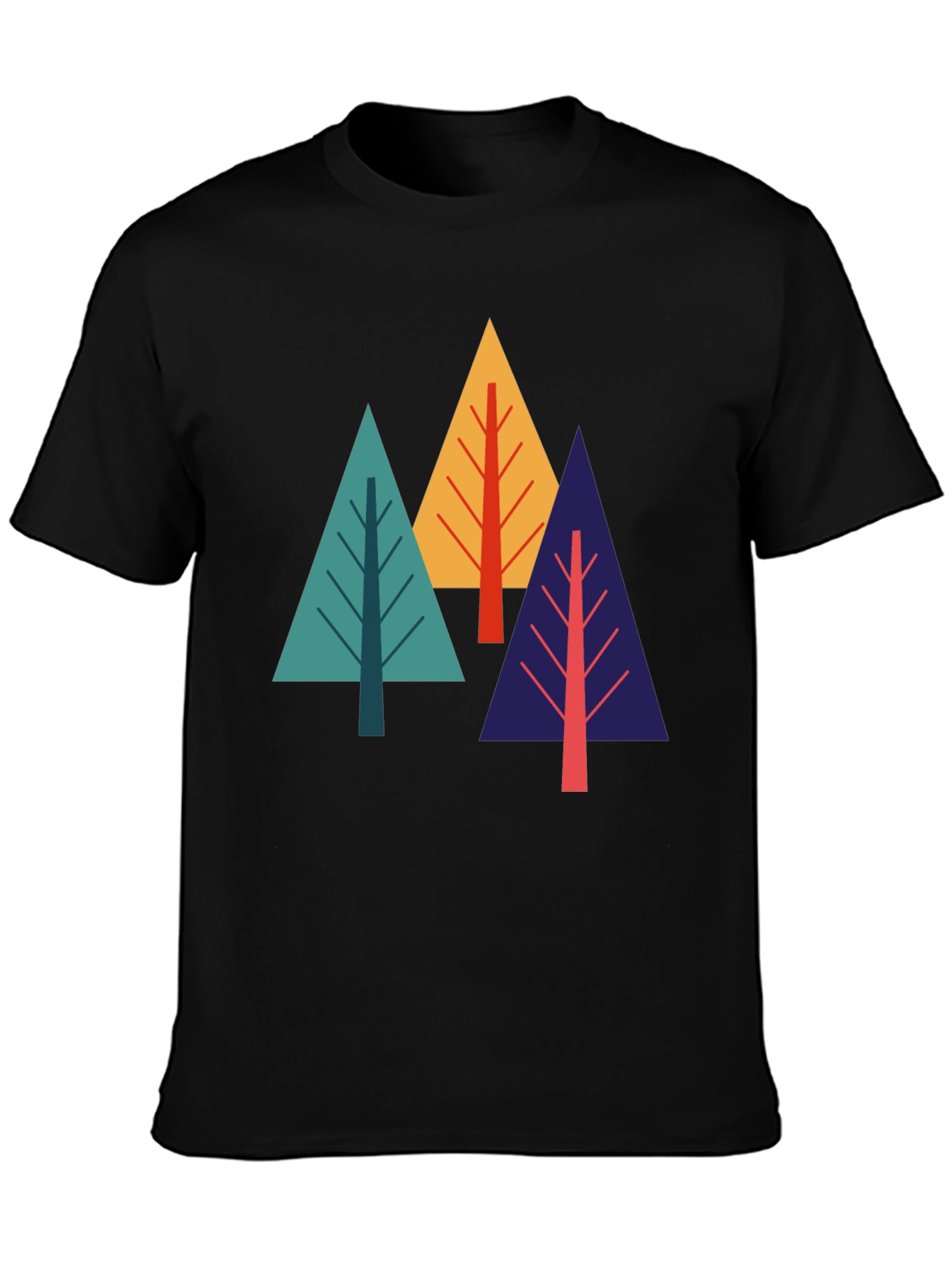 Geometric Tree Graphic Tee - Black Cotton Blend