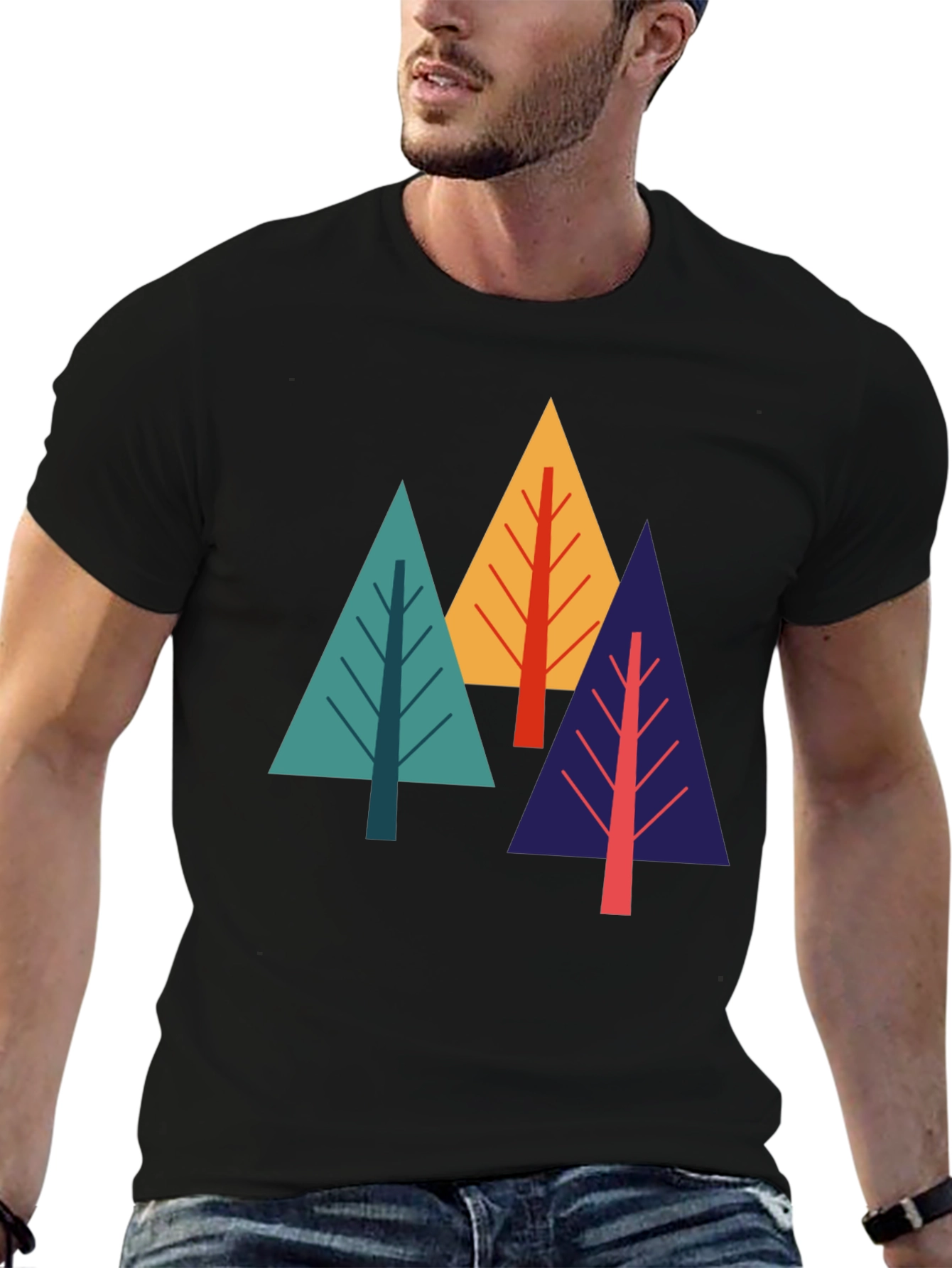 Geometric Tree Graphic Tee - Black Cotton Blend
