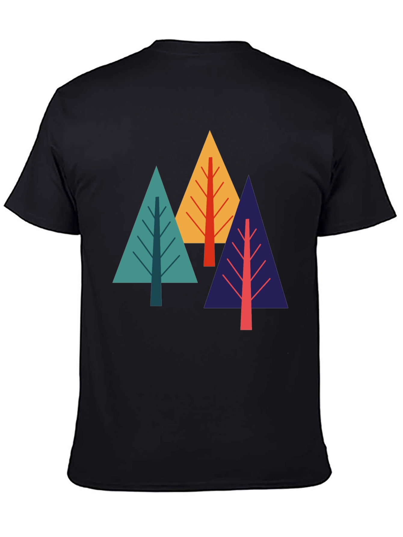 Geometric Tree Graphic Tee - Black Cotton Blend