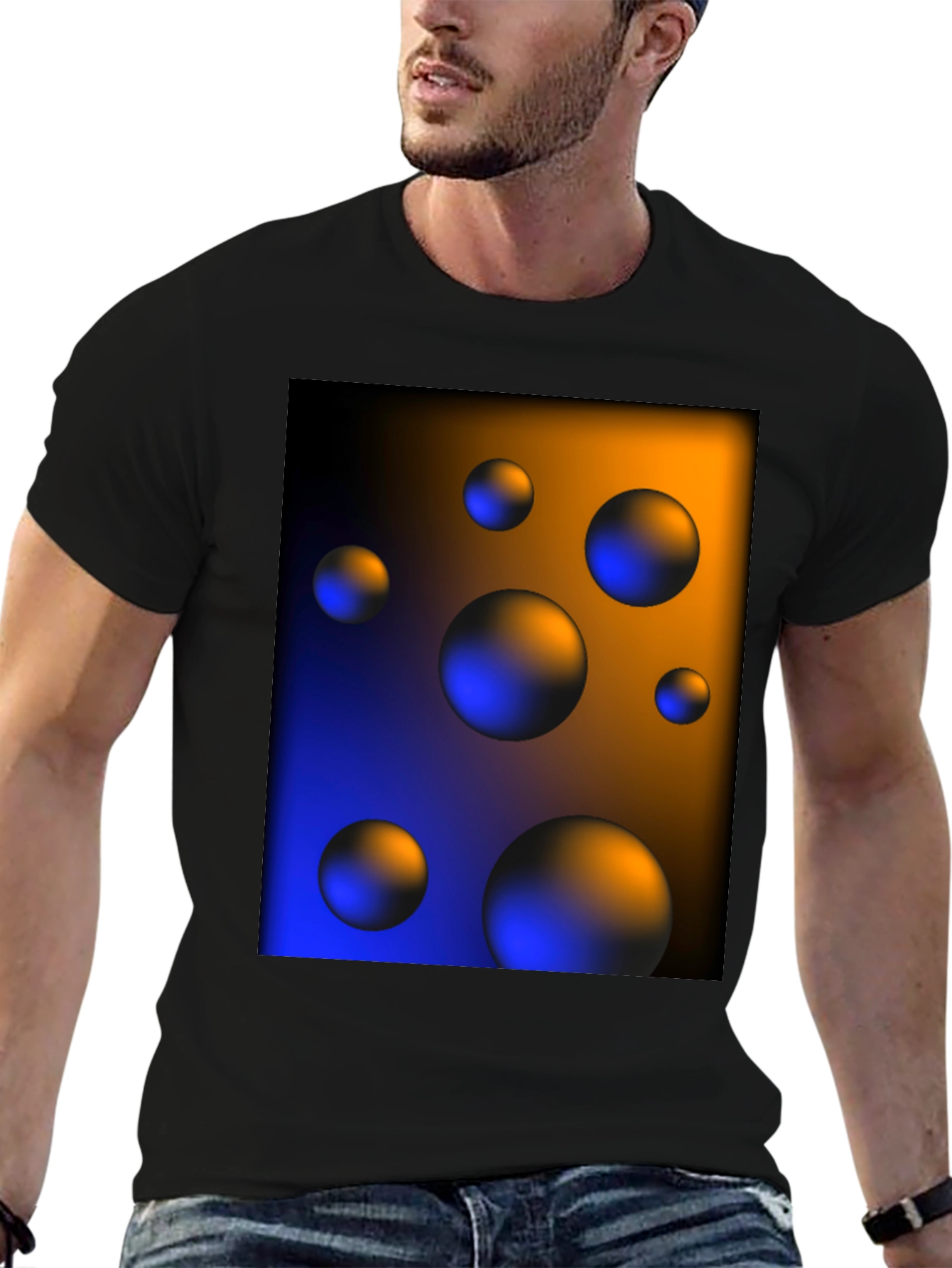 Abstract Sphere Print Black T-Shirt