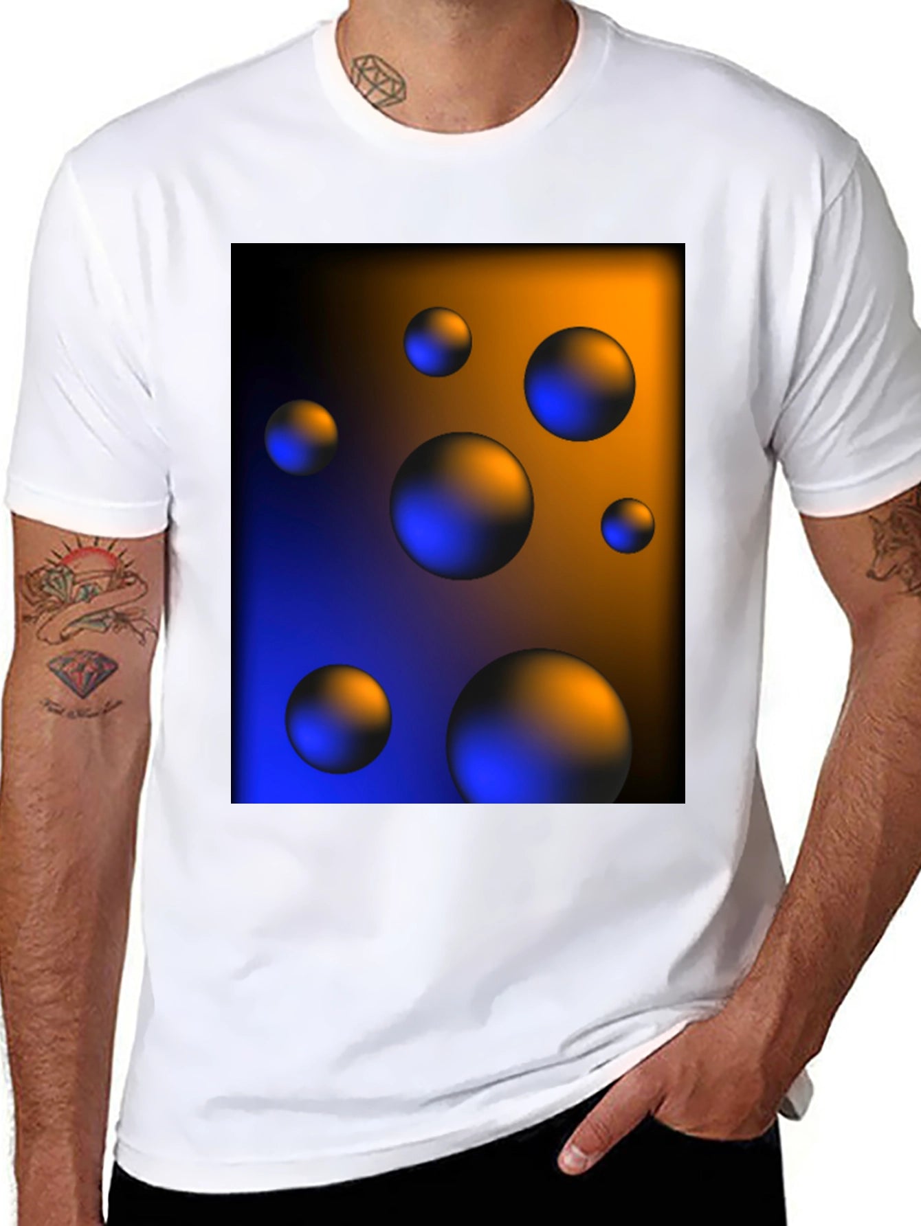 Abstract Sphere Print Black T-Shirt