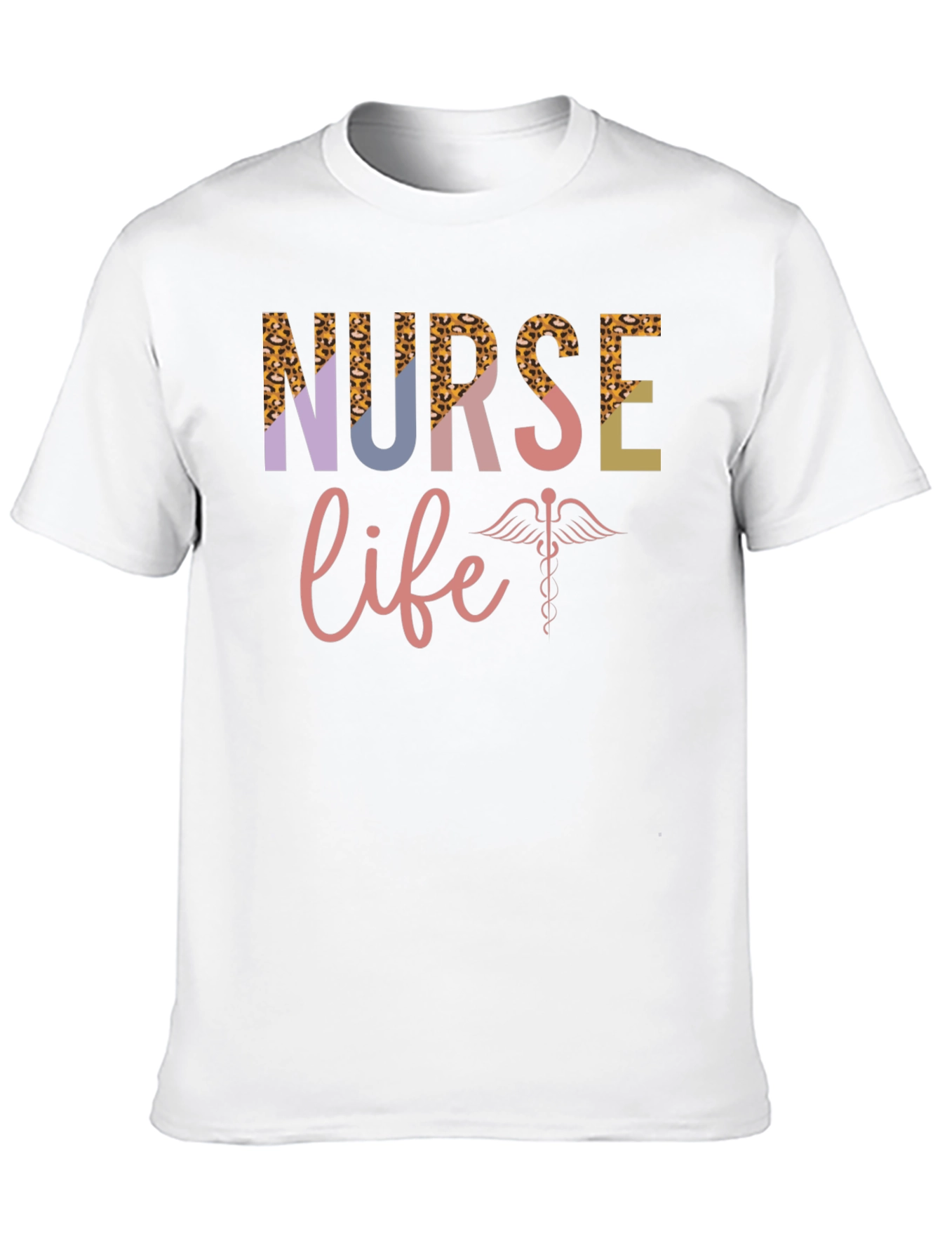 Nurse Life T-Shirt - Leopard Print & Caduceus Design