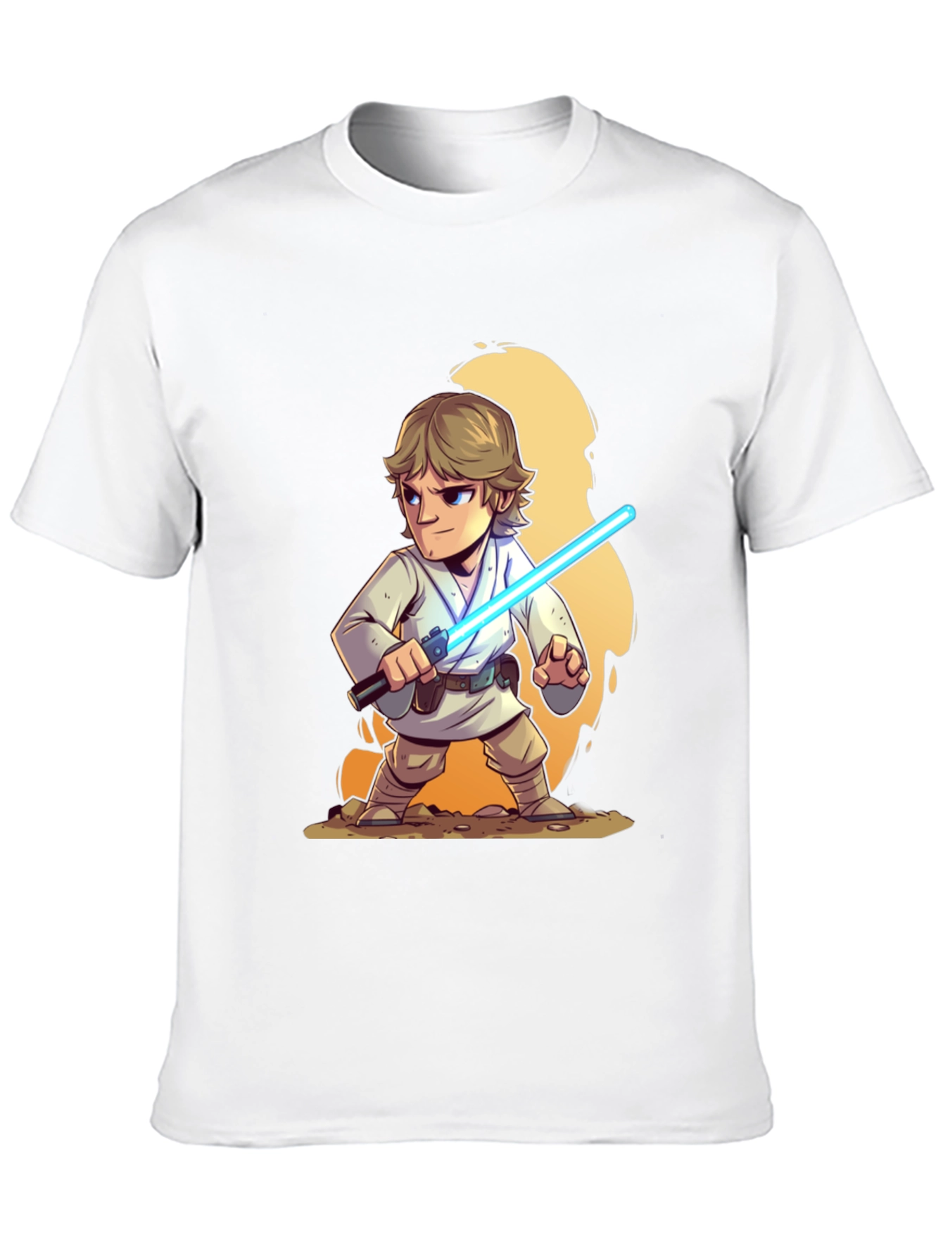 Cartoon Luke Skywalker Lightsaber Black T-Shirt