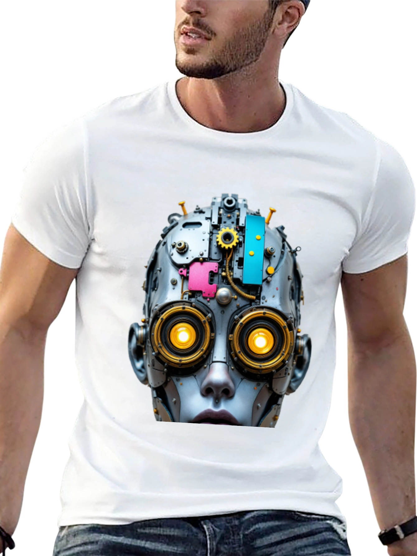 Steampunk Robot Head Graphic T-Shirt