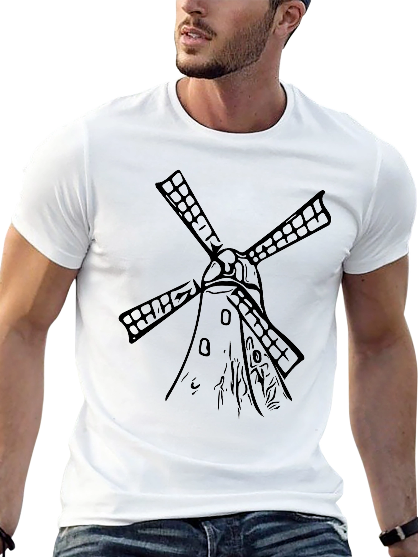 Mens Black Windmill Graphic Tee - Stylish & Unique