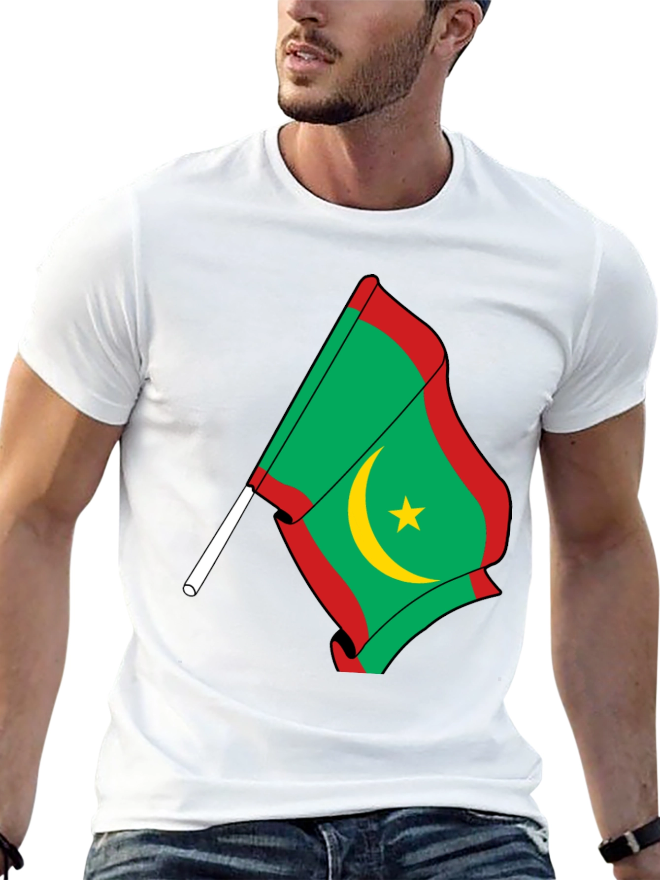 Mauritania Flag Graphic Tee - Black Cotton Shirt