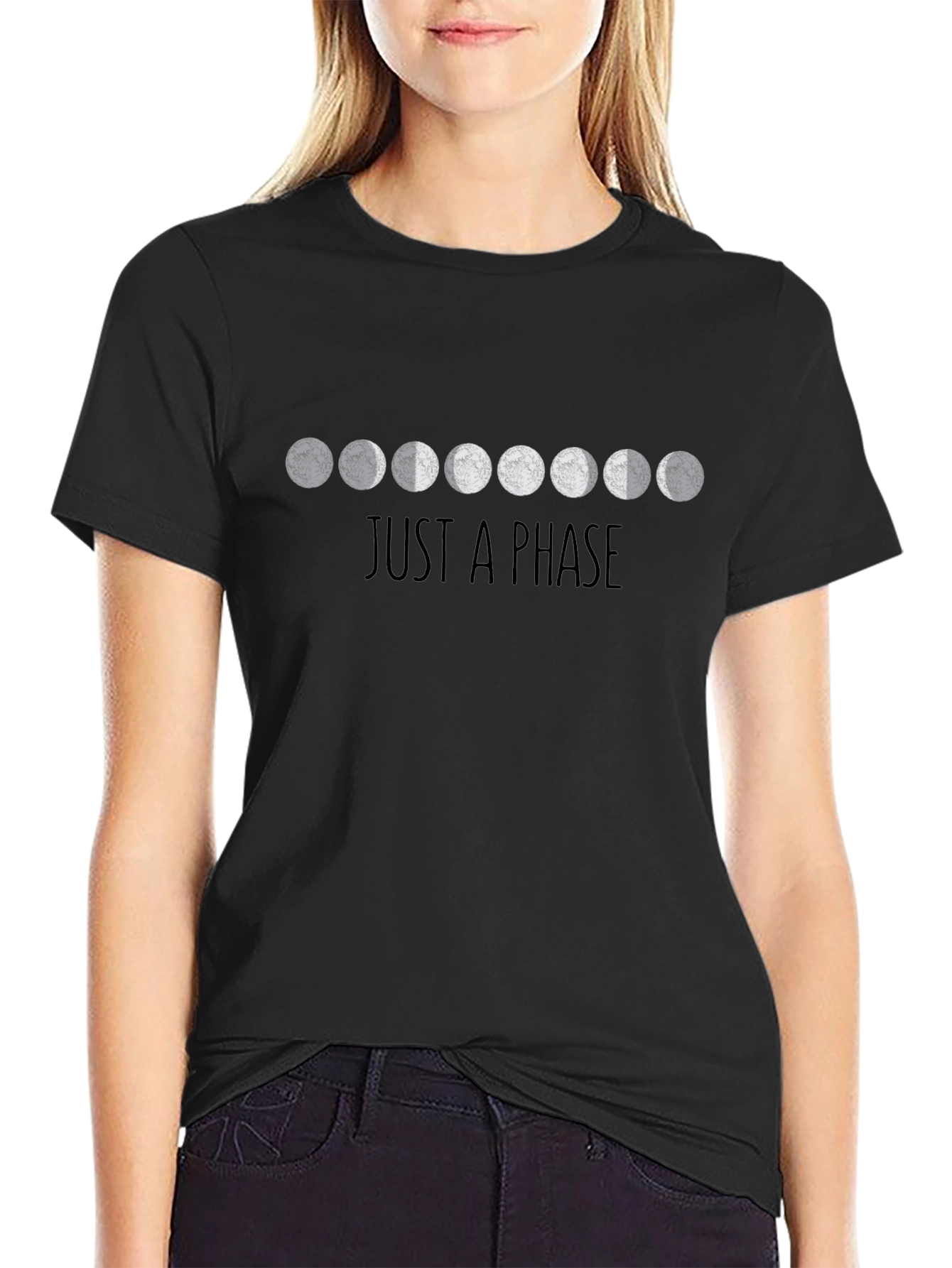 Just A Phase Moon Graphic T-Shirt - Black