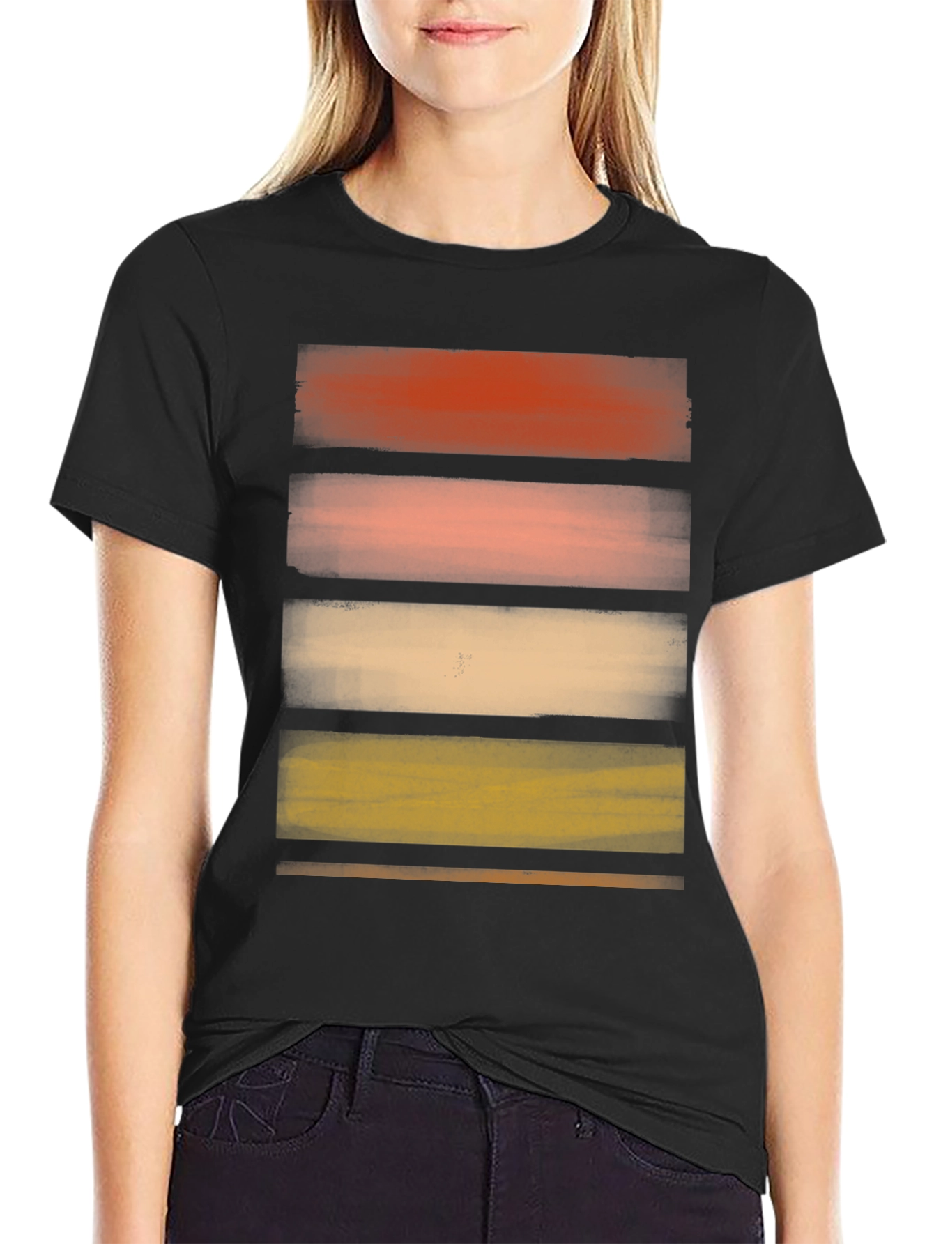 Abstract Striped Graphic Black T-Shirt