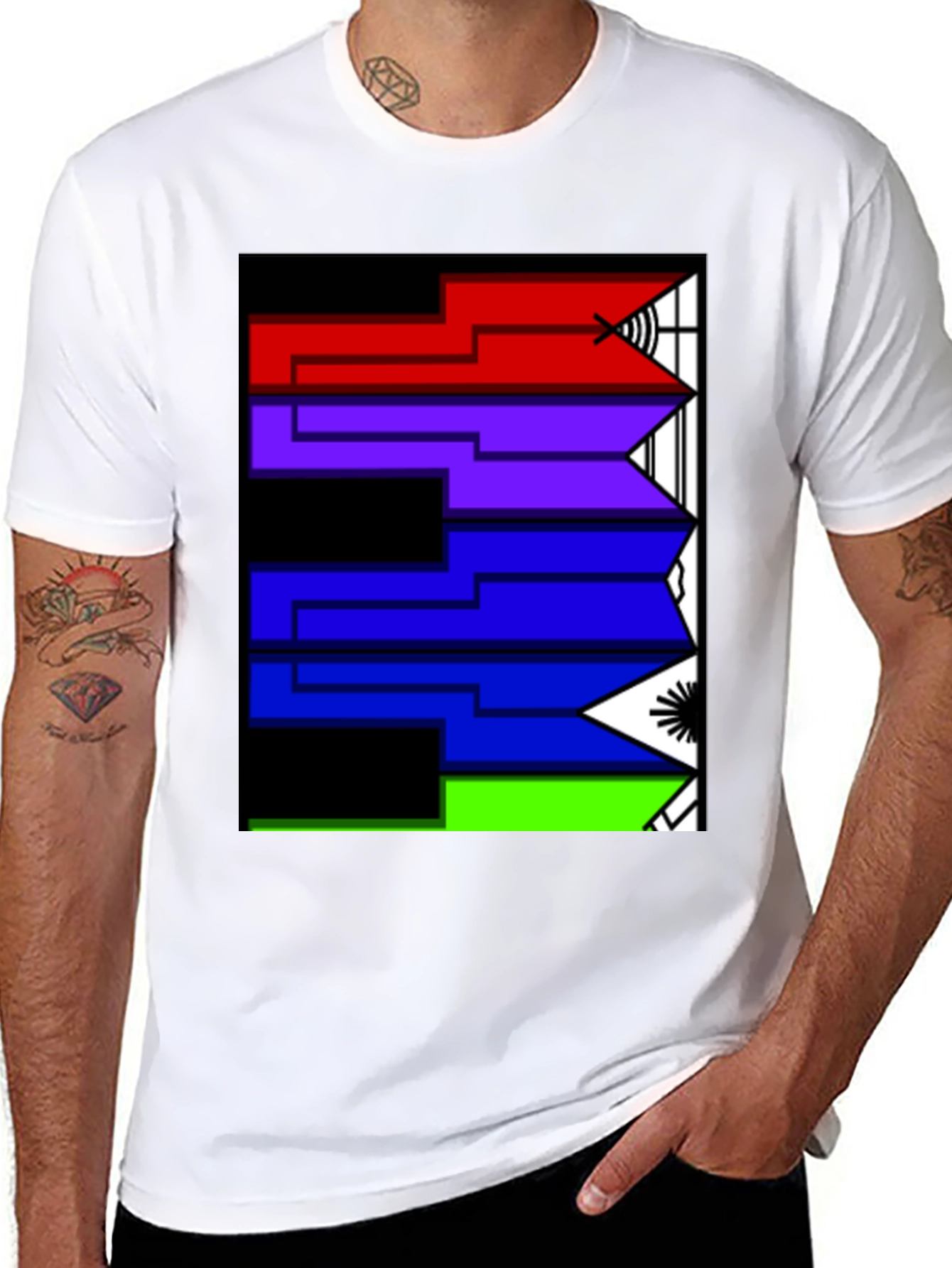 Geometric Arrow Design Black T-Shirt