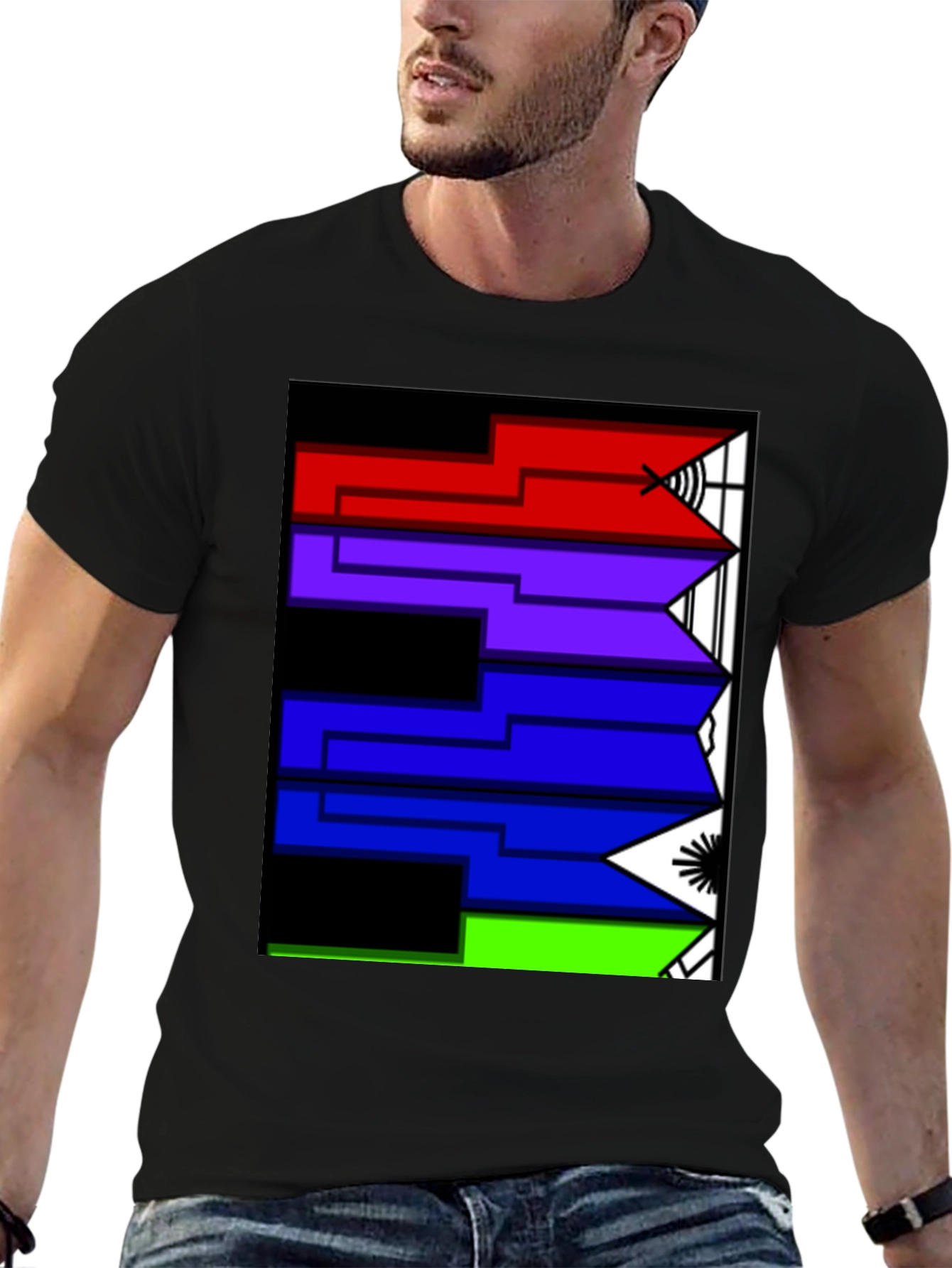 Geometric Arrow Design Black T-Shirt