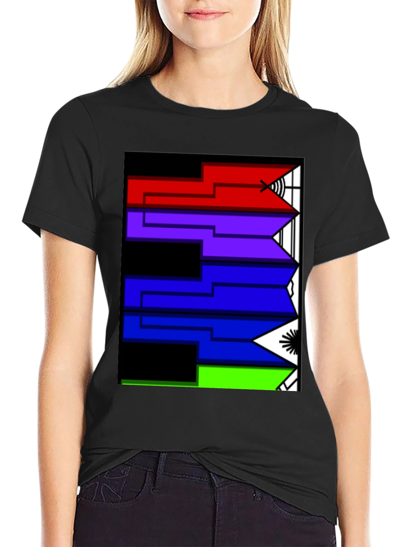 Geometric Arrow Design Black T-Shirt