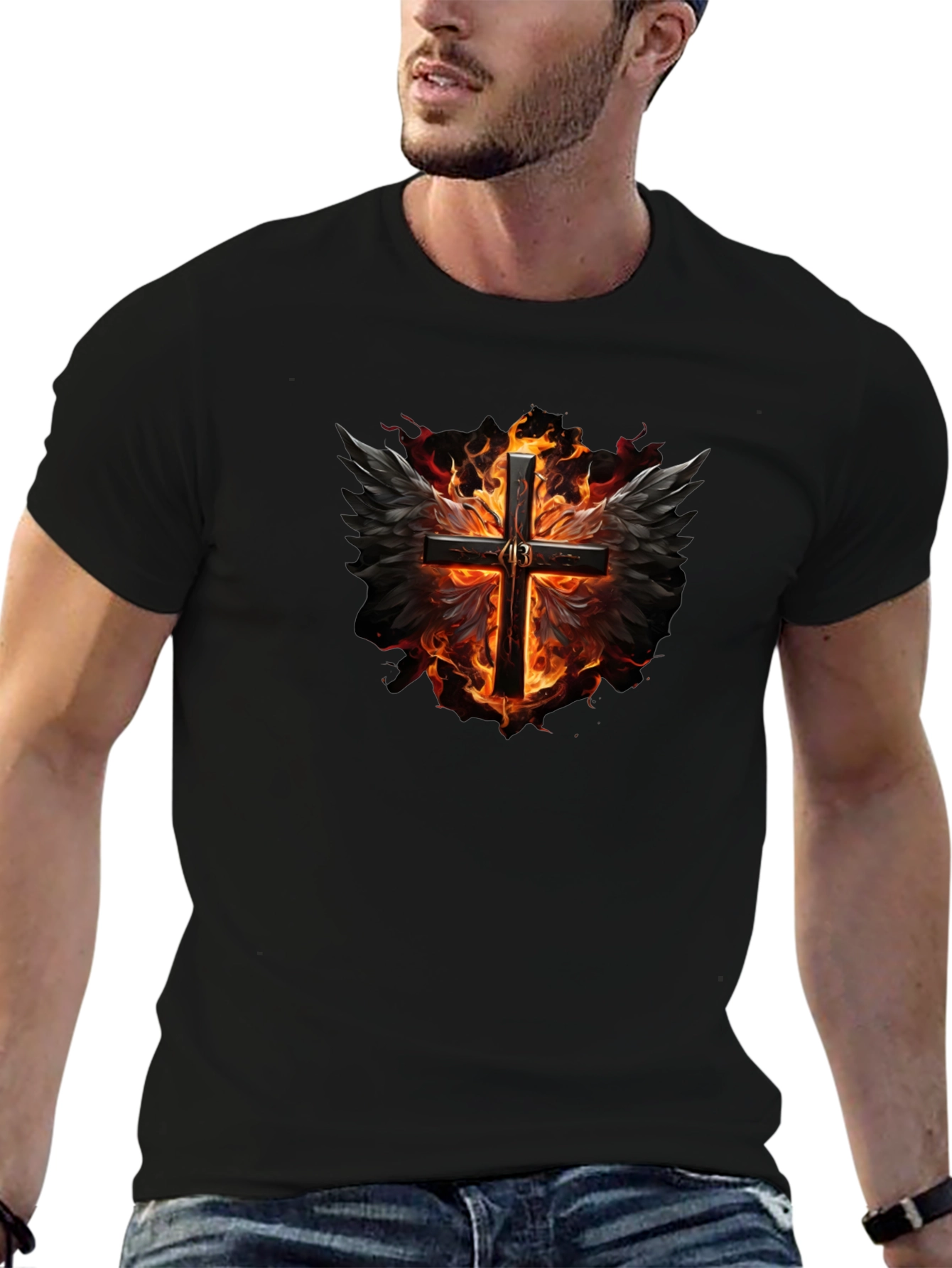 Fiery Cross Graphic Black T-Shirt